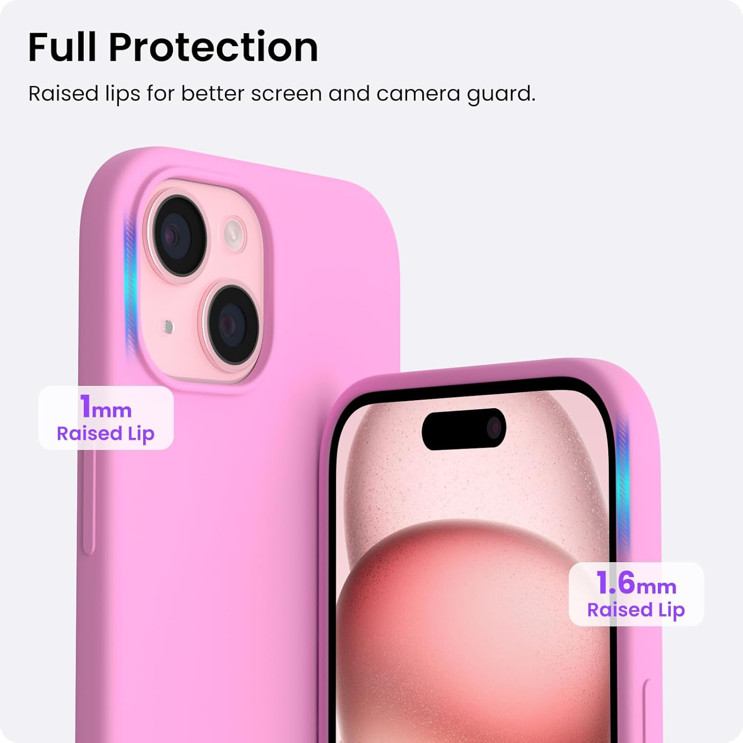 ORNARTO Compatible with iPhone 15 Case, Slim Liquid Silicone 3 Layers Full Covered Soft Gel Rubber Phone Case Protective Cover with Microfiber Lining