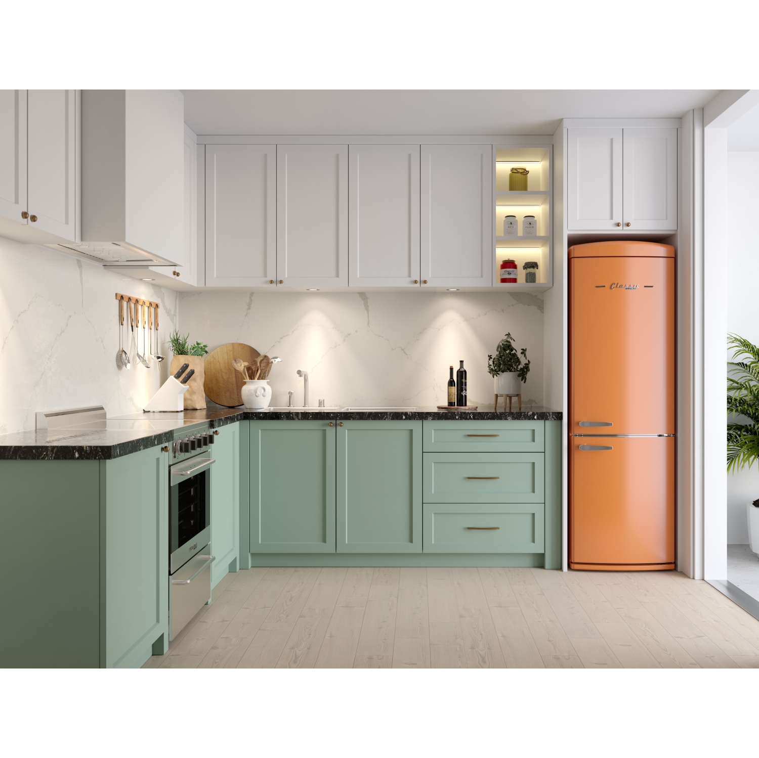 Classic Retro d'unique électroménagers de 24 po et 12 pi3. avec Réfrigérateur à congélateur inférieur sans givre rétro, crème orange