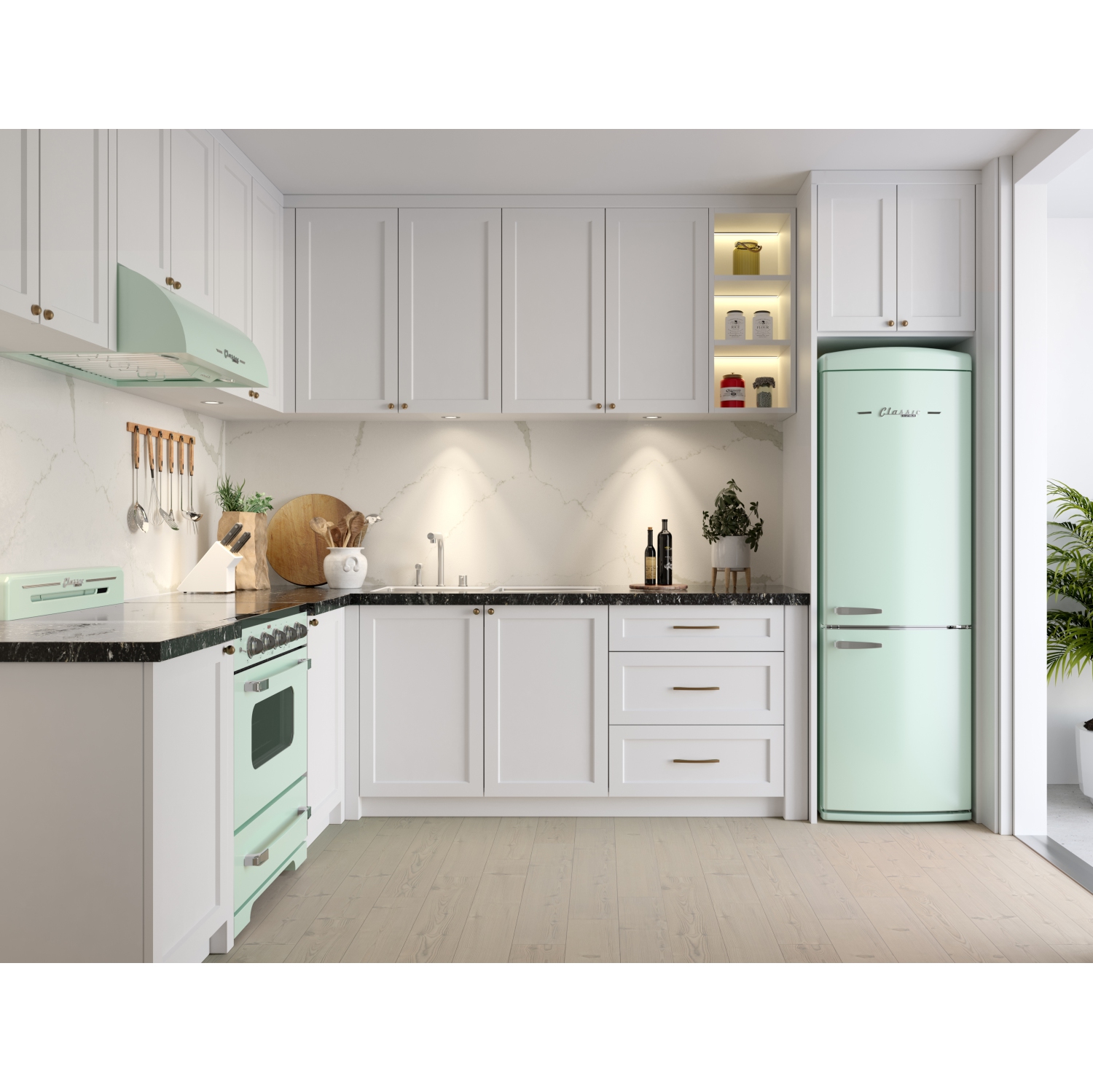 Unique Appliances Classic Retro 24-inch 12 cu. ft. Retro Frost Free Bottom Freezer Refrigerator in Summer Mint Green