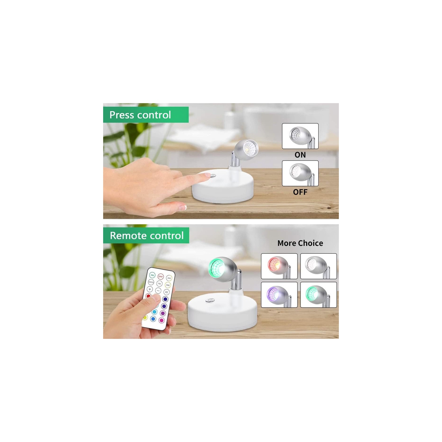 YOULIGHTS 2, projecteur LED RVB, lampes d'appoint à piles, mini rondelle d'intérieur, éclairage ascendant à intensité réglable, blanc chaud 4000 K,