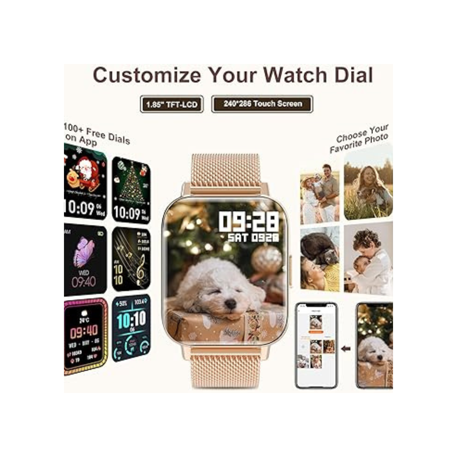 Smart Watch for Women Activity Fitness Tracker with Pedometer Heart Rate AI Voice Control Sleep Monitor 1.85" HD Full Touch Screen Waterproof