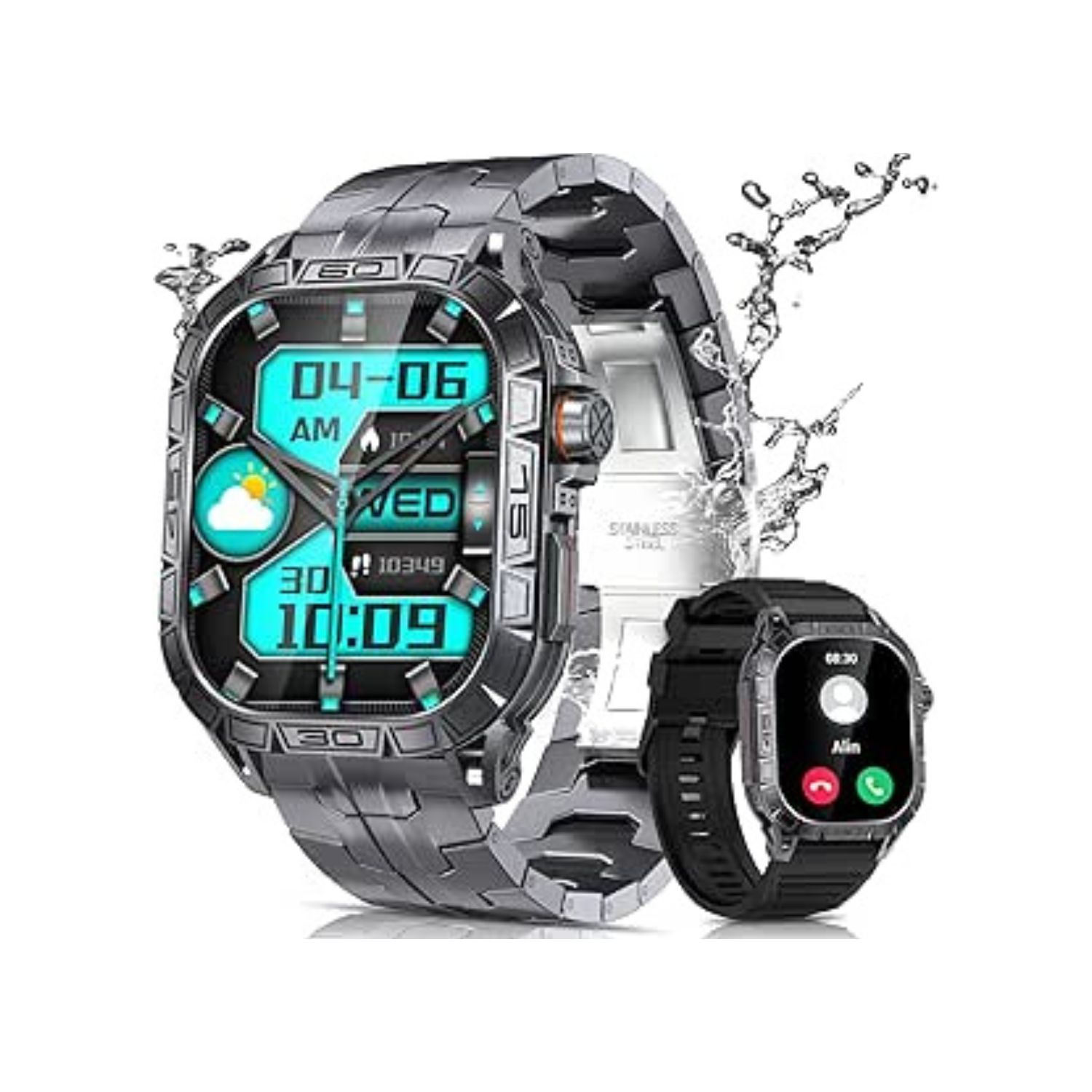 Military Smart Watch for Men with 1.96" AMOLED Screen, IP68 Waterproof Smartwatch with Bluetooth Call/Health Monitor/Sleep Monitor, 100+ Sports Moeds