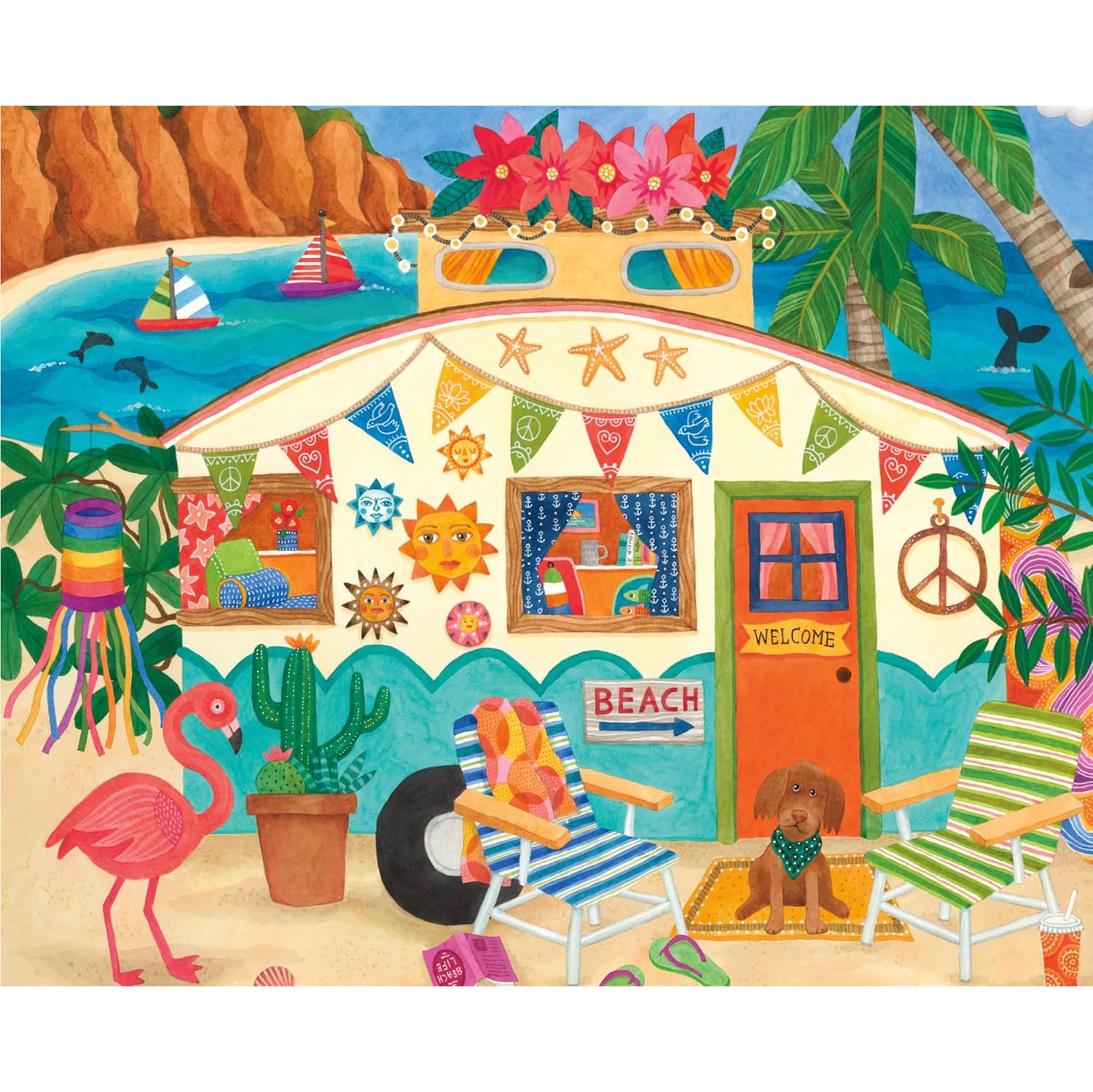 Ceaco - 5 in 1 Multipack - Happy Camper - 300 Piece, (2) 500 Piece, (1) 750 Piece Jigsaw Puzzles