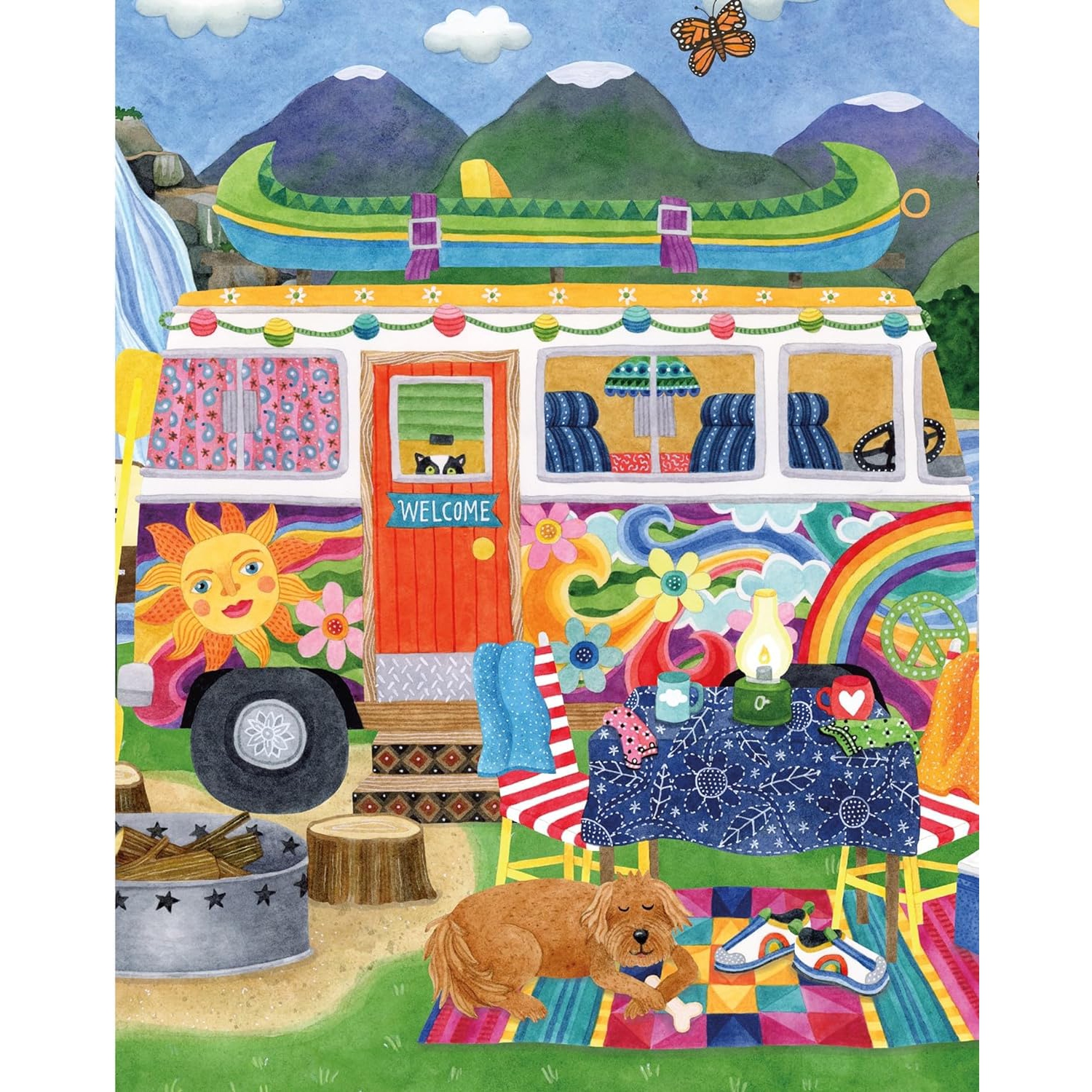 Ceaco - 5 in 1 Multipack - Happy Camper - 300 Piece, (2) 500 Piece, (1) 750 Piece Jigsaw Puzzles