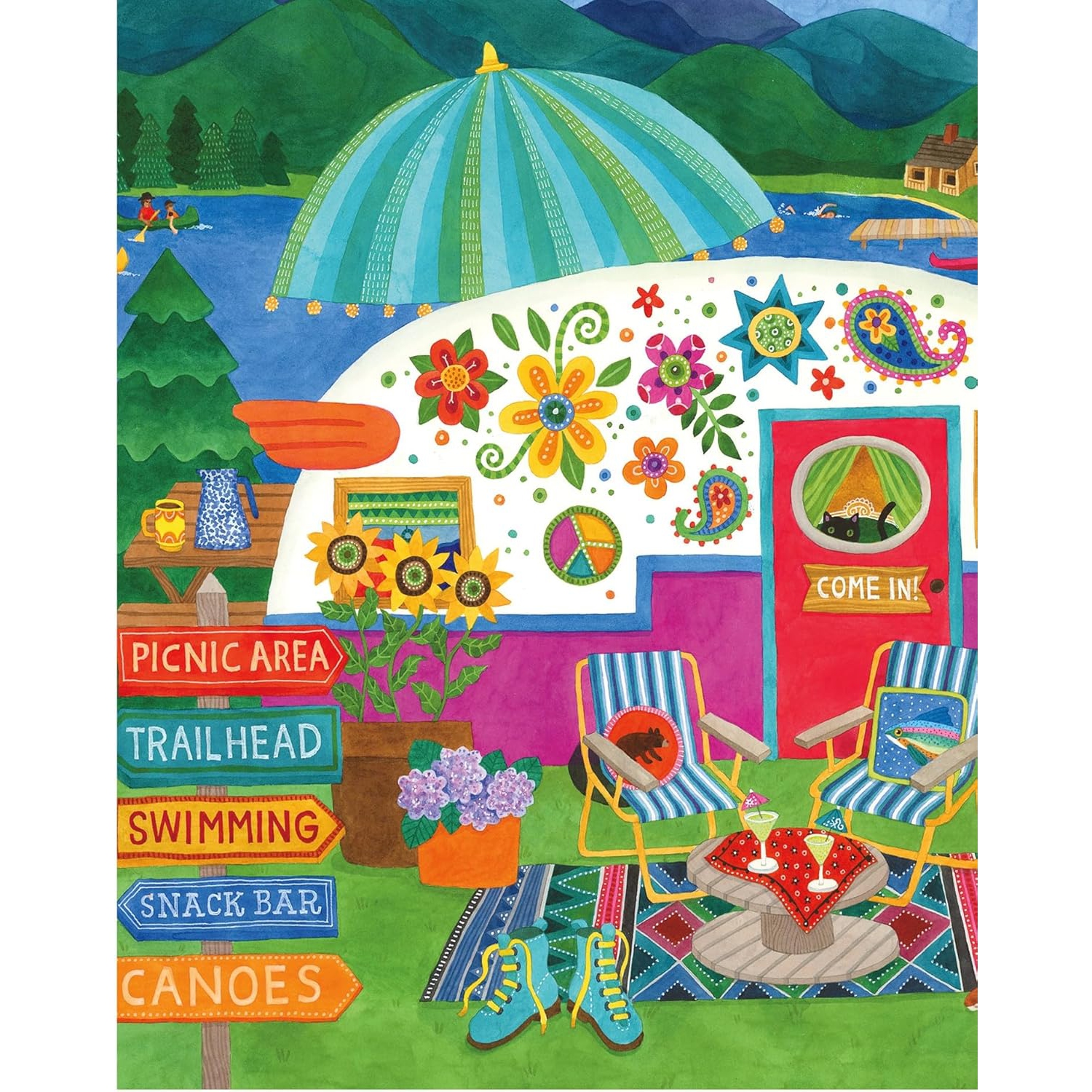 Ceaco - 5 in 1 Multipack - Happy Camper - 300 Piece, (2) 500 Piece, (1) 750 Piece Jigsaw Puzzles