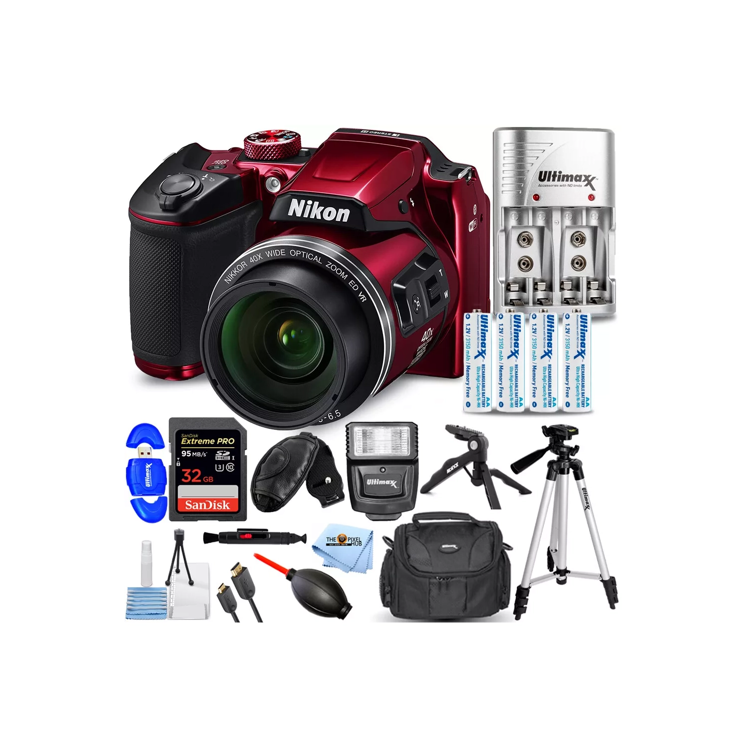 Nikon COOLPIX B500 Digital Camera (Red) - 15PC Accessory Bundle