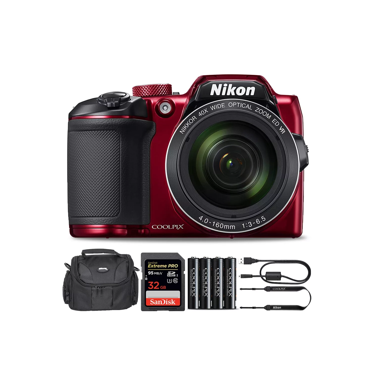 Nikon COOLPIX B500 Digital Camera (Red) 26508 + 32GB + Case Bundle