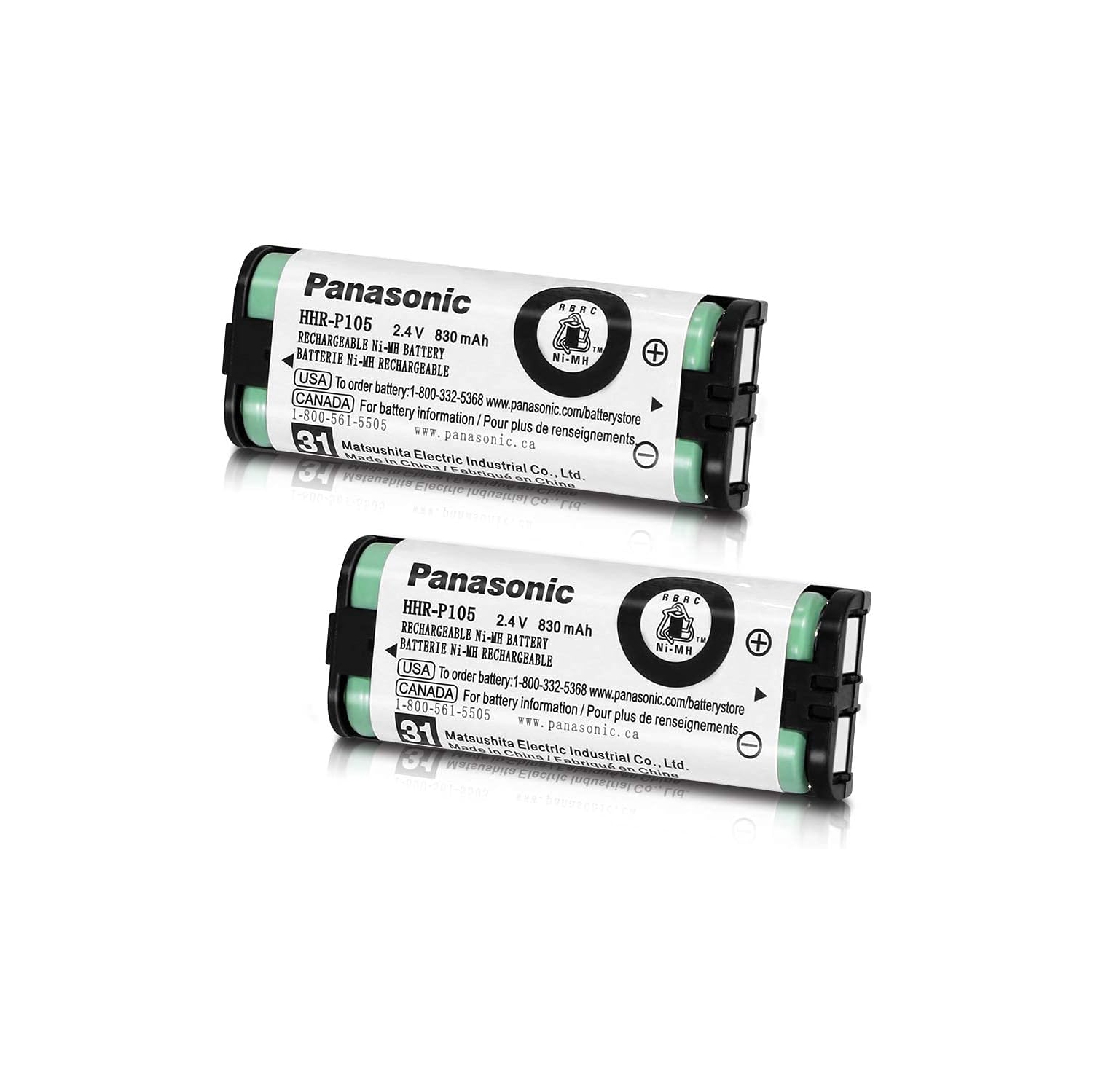Paquet de 2 piles NiMH rechargeables y HHR-P105 pour téléphone sans fil 830&nbsp;mAh de remplacement 2,4&nbsp;V pour piles de Panasonic piles ni-MH