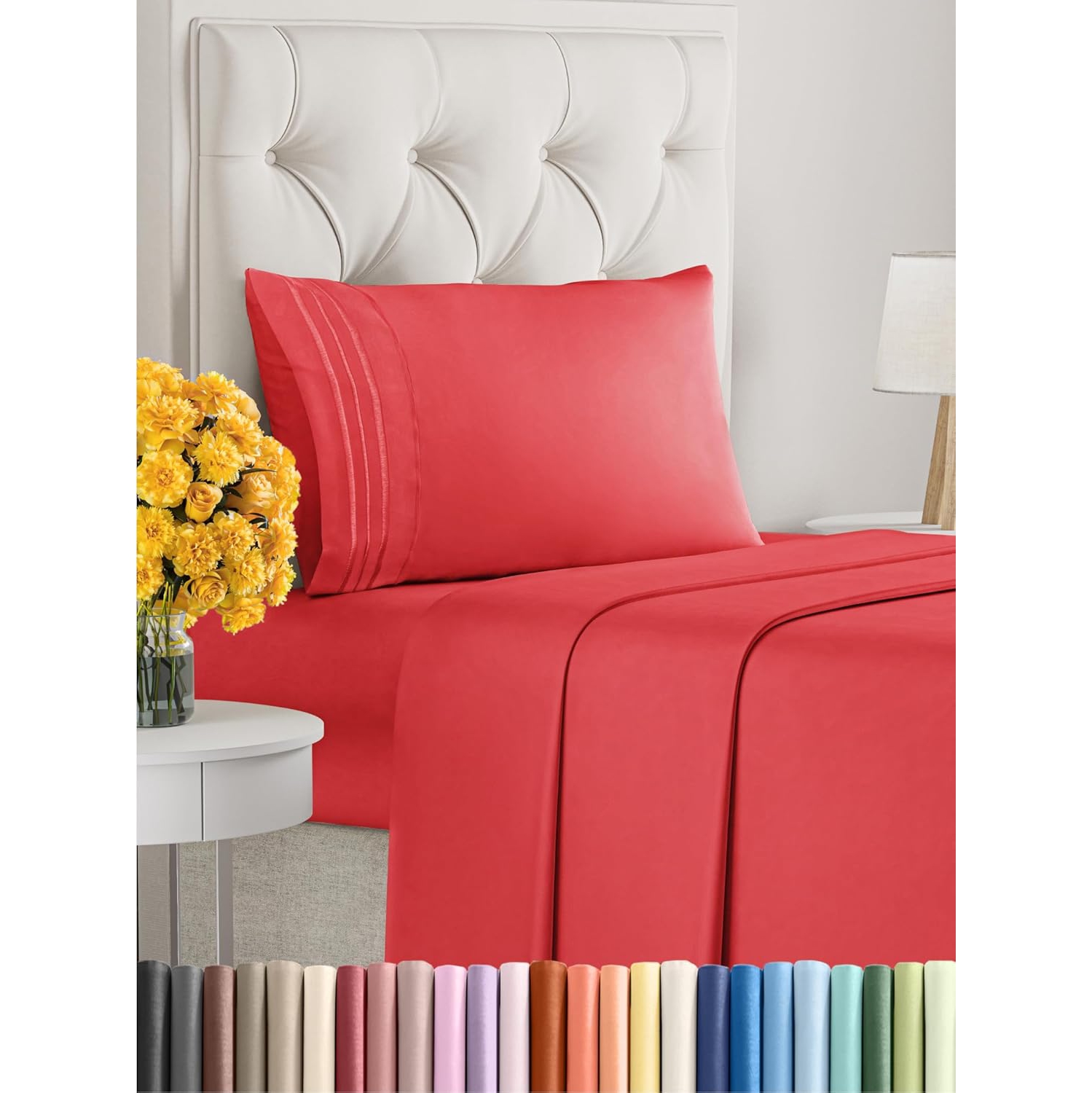 Ensemble de draps 3 pièces pour lit simple - Comfy Breathable & Cooling Sheets - draps Hotel Luxury - poches profondes, Easy-Fit, draps extra-doux et