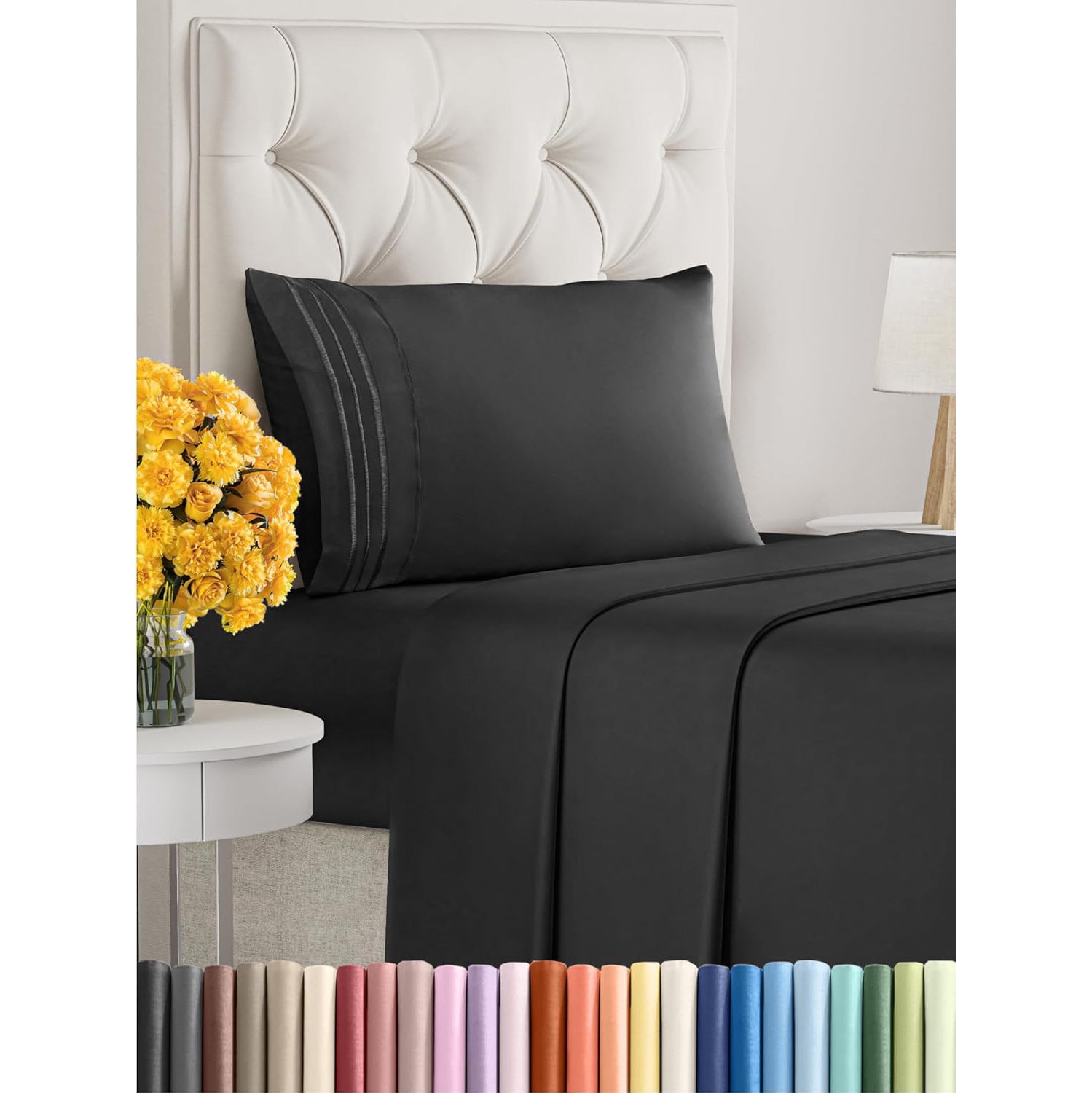 Ensemble de draps 3 pièces pour lit simple - Comfy Breathable & Cooling Sheets - draps Hotel Luxury - poches profondes, Easy-Fit, draps extra-doux et