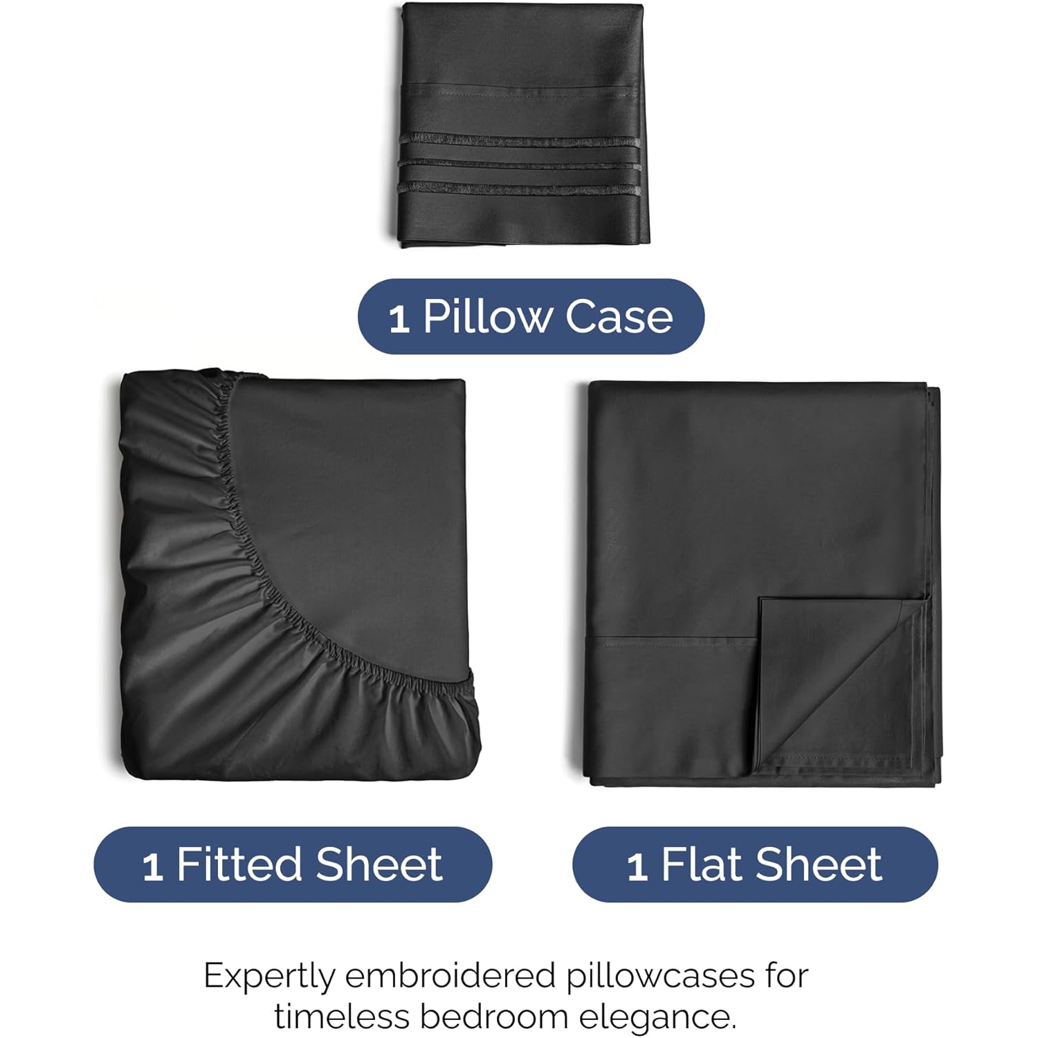 Ensemble de draps 3 pièces pour lit simple - Comfy Breathable & Cooling Sheets - draps Hotel Luxury - poches profondes, Easy-Fit, draps extra-doux et