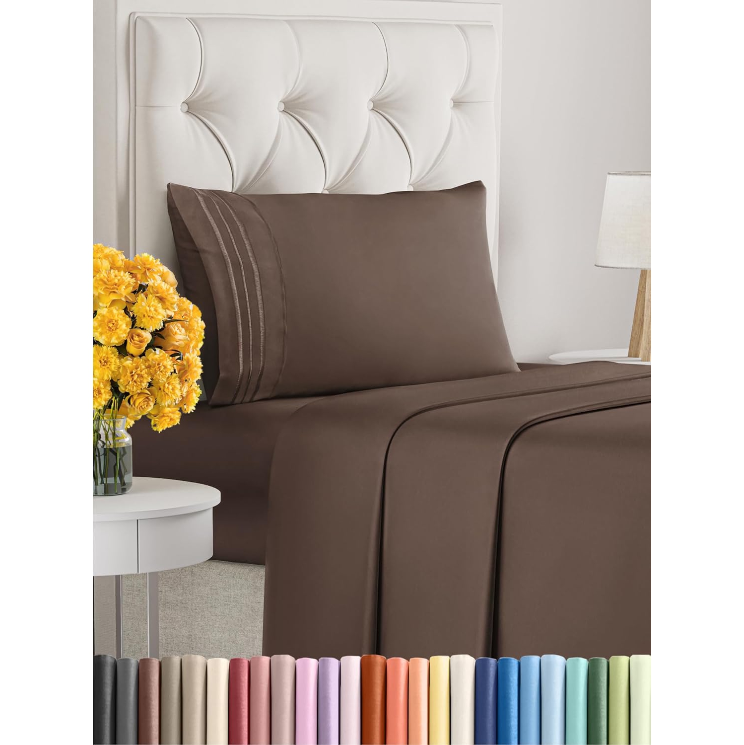 Twin Size 3 Piece Sheet Set - Comfy Breathable & Cooling Sheets - Hotel Luxury Bed - Deep Pockets, Easy-Fit, Extra Soft & Wrinkle Free Sheets - Brown