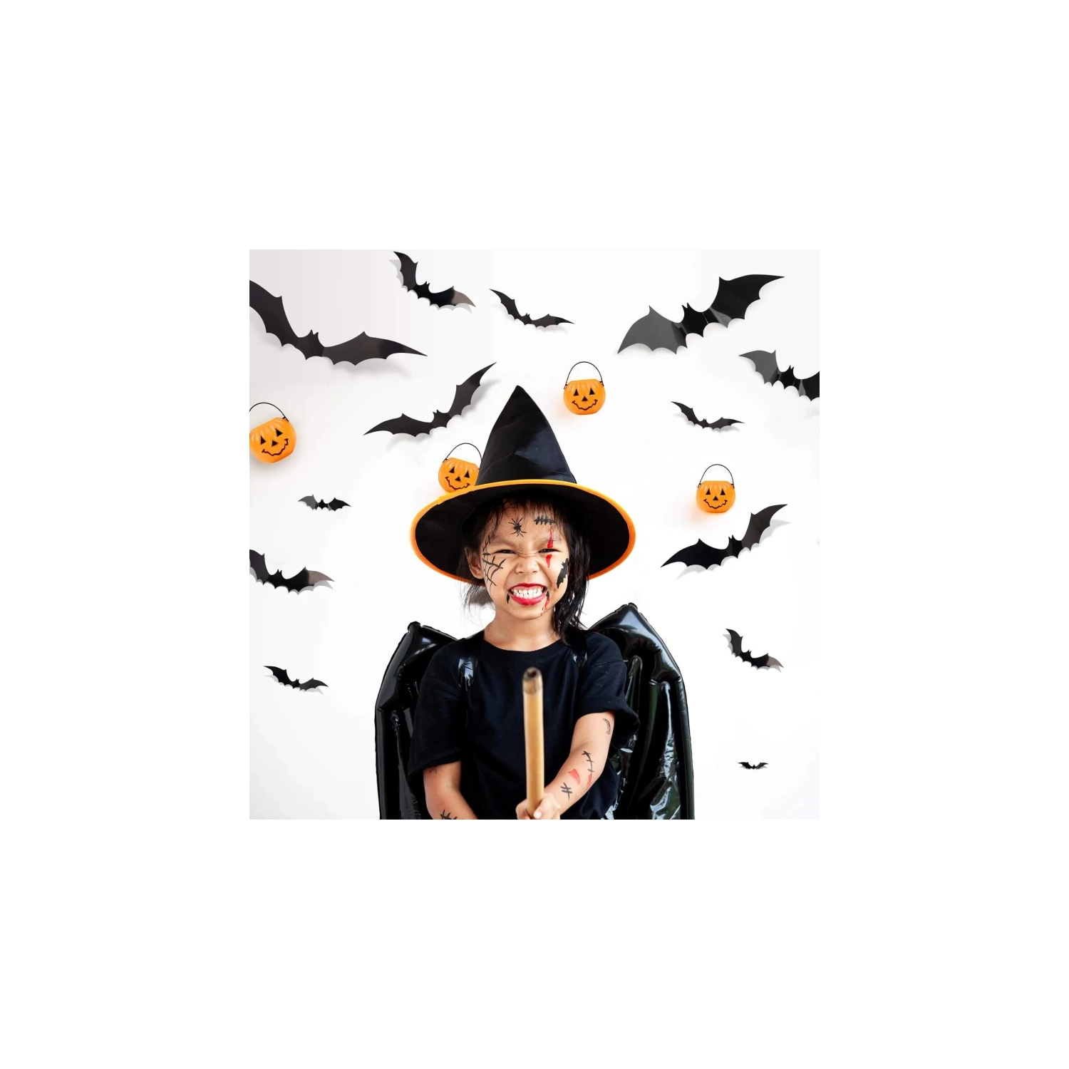 88 Pcs 3D Bats Halloween Decoration Set | 4 Sizes PVC Bat Stickers for Wall, Party, and Halloween Decor | Includes 140 Adhesive Pieces