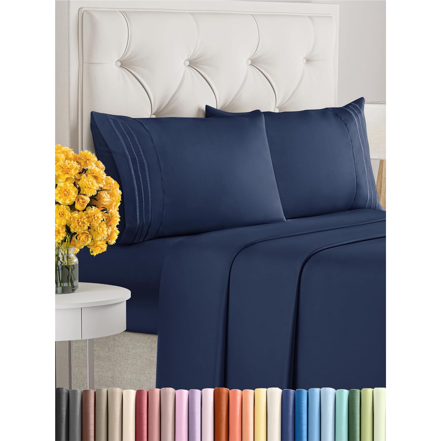 Ensemble de draps 4 pièces pour lit double -Comfy Breathable & Cooling Sheets - Hotel Luxury Bed Sheets-Deep Sheets, Easy-Fit, très doux et sans plis