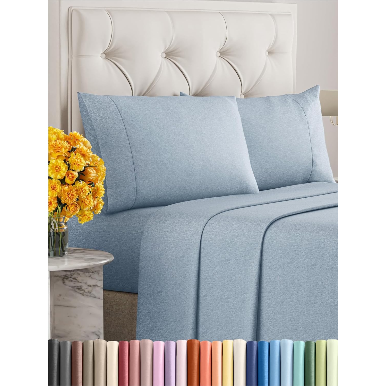 Ensemble de draps 4 pièces lit double - Comfy Breathable & Cooling Sheets - Hotel Luxury Bed Sheets-Deep Sheets, Easy-Fit, Soft & Wrinkle Free -