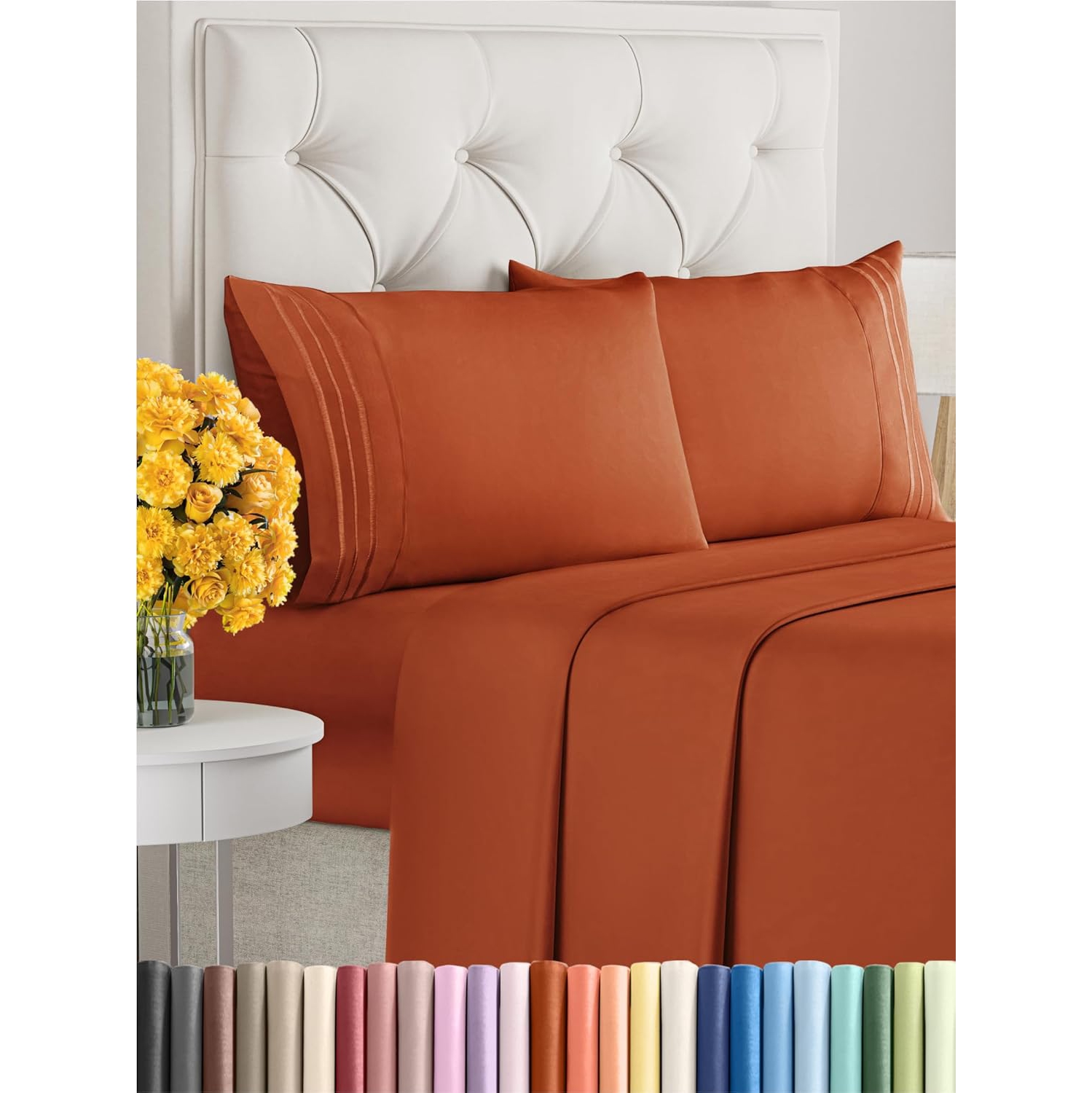 Full Size 4 Piece Sheet Set - Comfy Breathable & Cooling Sheets - Hotel Luxury Bed - Deep Pockets, Easy-Fit, Soft & Wrinkle Free Sheets - Terracotta