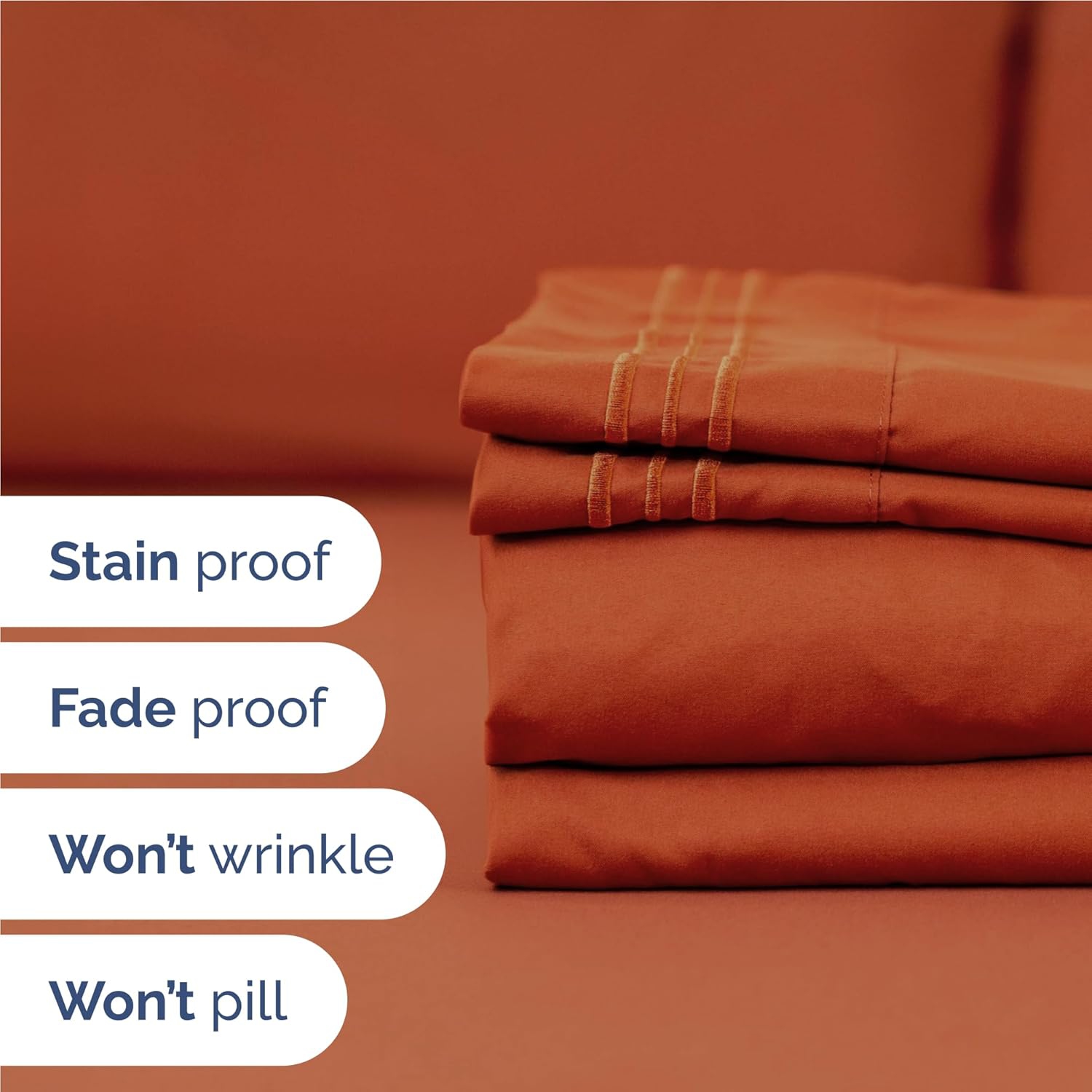 Full Size 4 Piece Sheet Set - Comfy Breathable & Cooling Sheets - Hotel Luxury Bed - Deep Pockets, Easy-Fit, Soft & Wrinkle Free Sheets - Terracotta