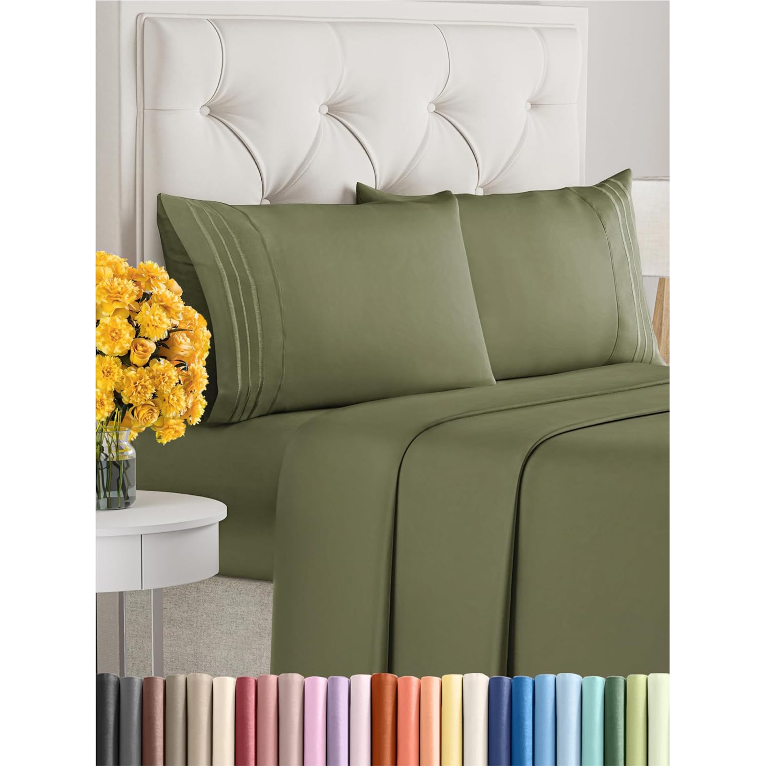 Full Size 4 Piece Sheet Set - Comfy Breathable & Cooling Sheets - Hotel Luxury Bed Sheets - Deep Pockets, Easy-Fit, Soft & Wrinkle Free Sheets - Sage