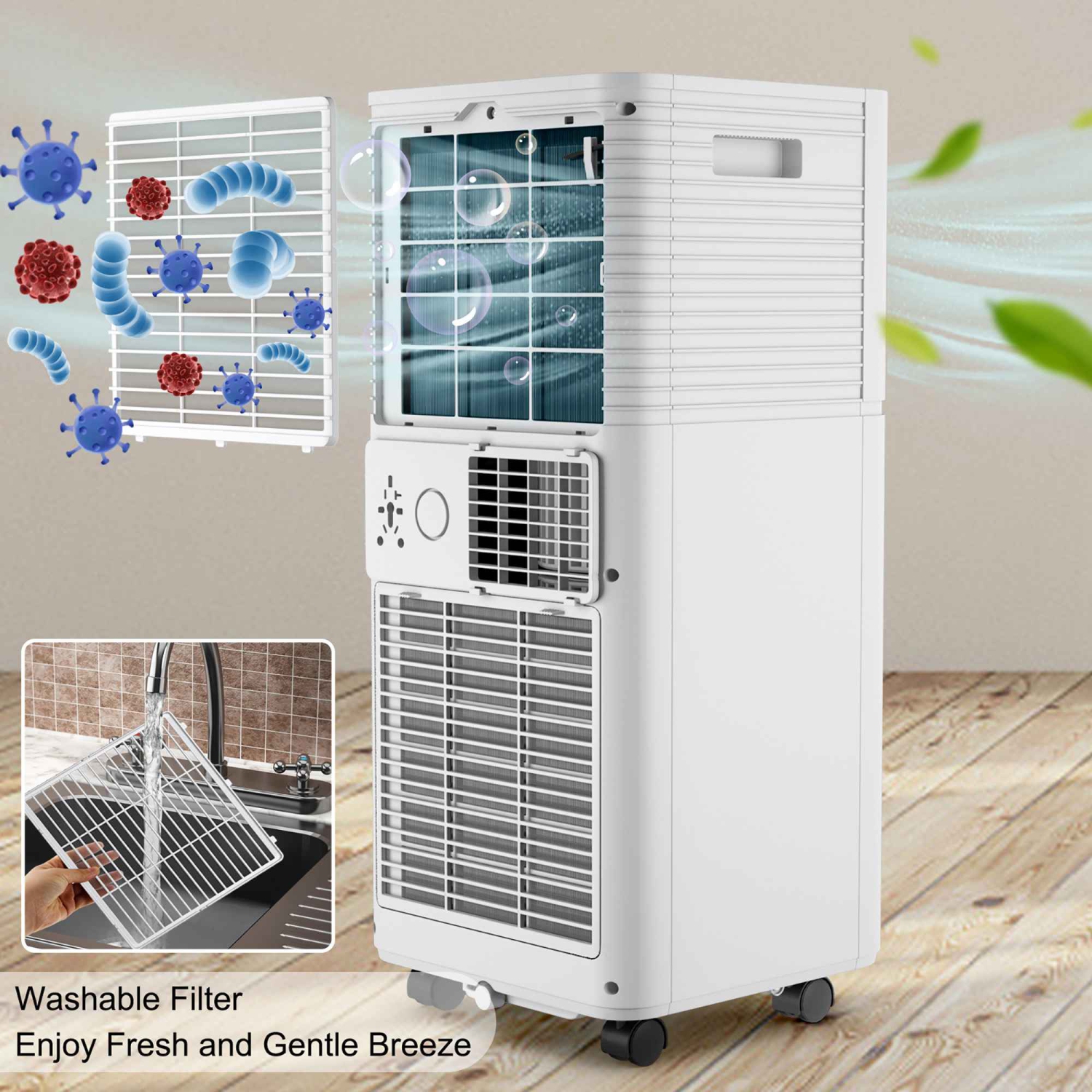 Costway Portable Air Conditioner, 8000BTU Ac Unit Spaces up to 230sq.ft, with Remote Control, 24H Timer & Window Venting Kit, Sleep Mode