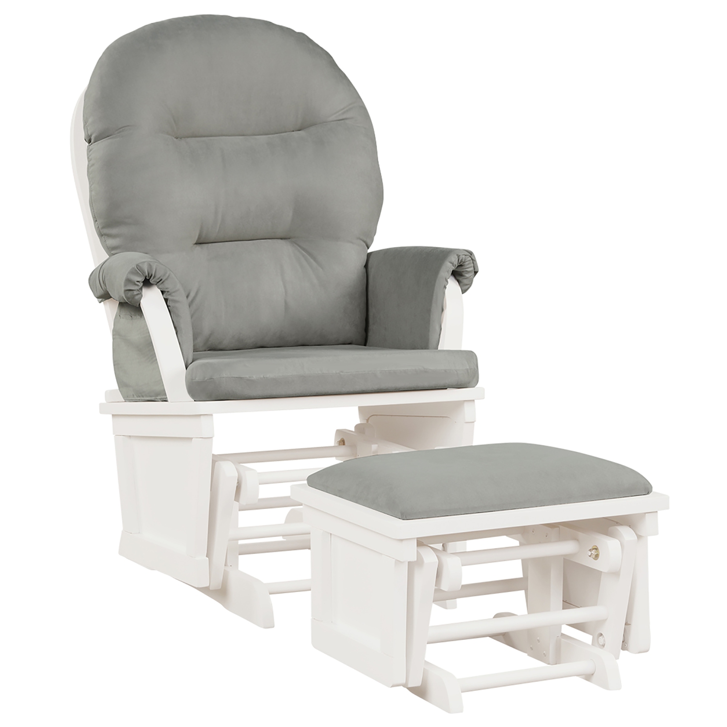 Costway Baby Glider and Ottoman Cushion Set, Wood Baby Rocker Nursery Furniture, Upholstered Comfort Nursery Chair w/Padded Armrests & Detachable
