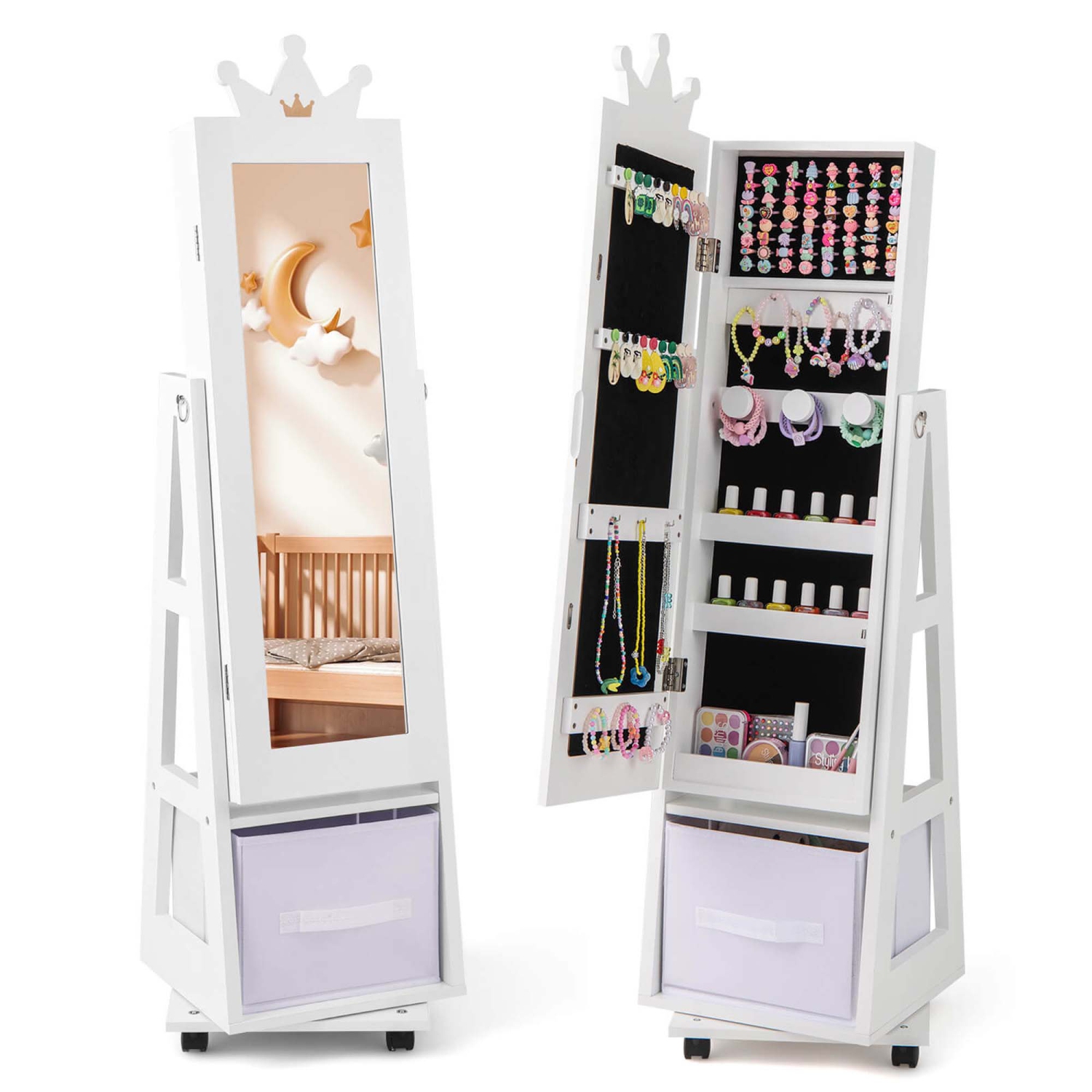 Armoire à bijoux pour enfants de Costway avec tiroir pliable pleine longueur et système antibasculement
