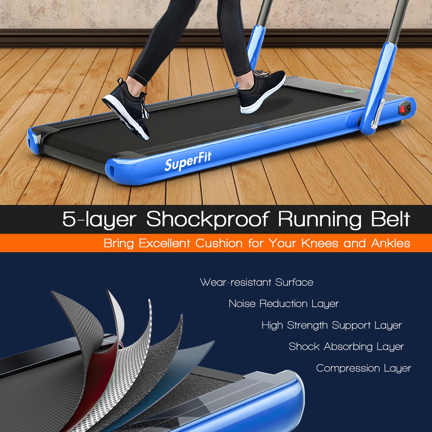 SuperFit 2 in 1 Folding Treadmill, 2.25HP Under Desk Electric Superfit Treadmill, Installation-Free with APP Control, Remote Control, Bluetooth