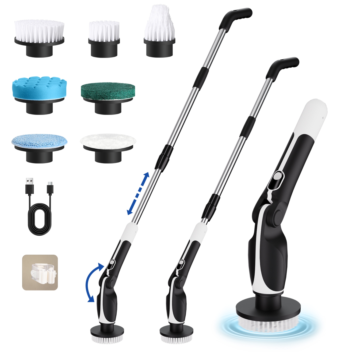 Paucax Electric&nbsp;Spin&nbsp;Scrubber Upgrade&nbsp;Cordless&nbsp;Electric Cleaning&nbsp;Brush with 7 Adjustable Cleaning Brush Heads for Bathtub,