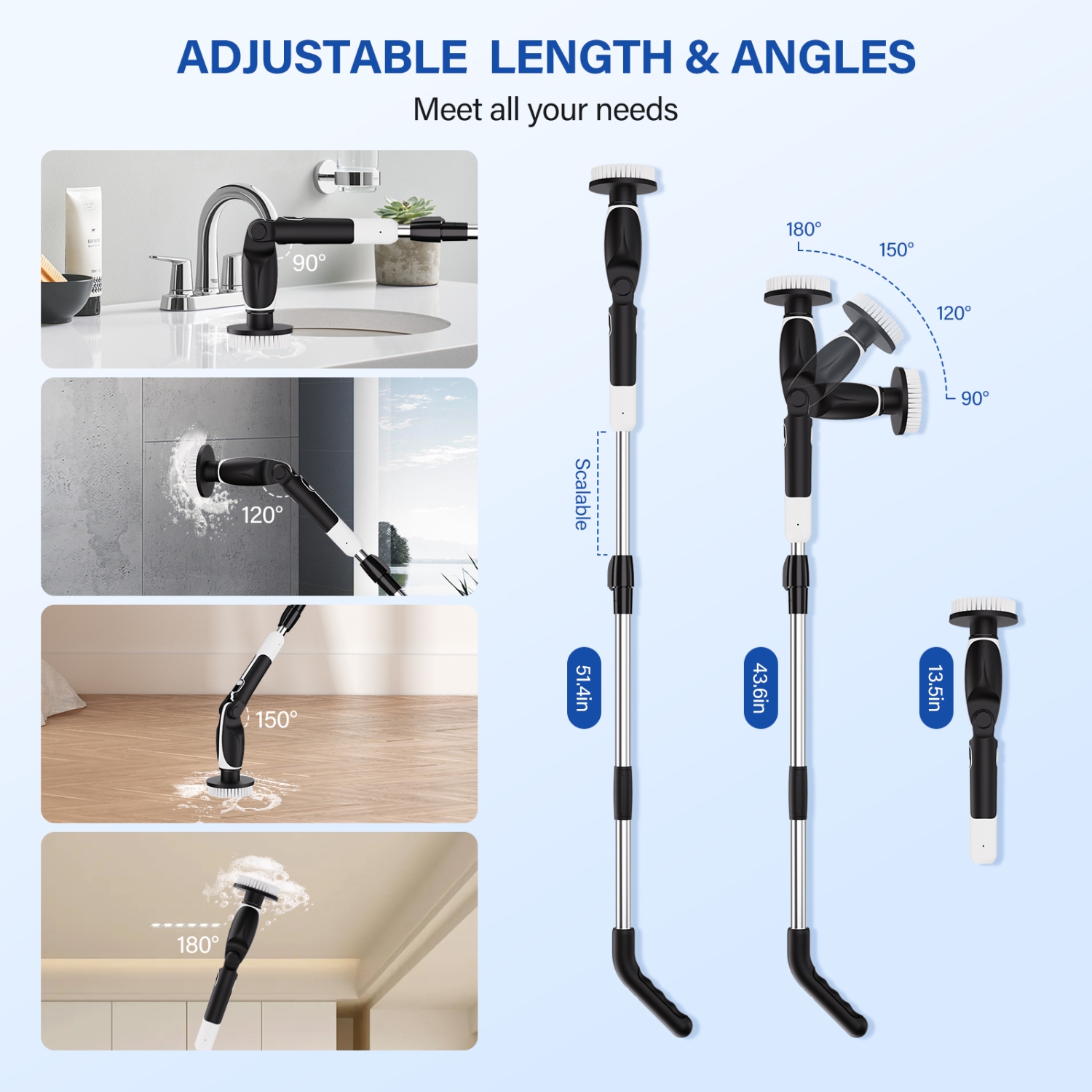 Paucax Electric&nbsp;Spin&nbsp;Scrubber Upgrade&nbsp;Cordless&nbsp;Electric Cleaning&nbsp;Brush with 7 Adjustable Cleaning Brush Heads for Bathtub,