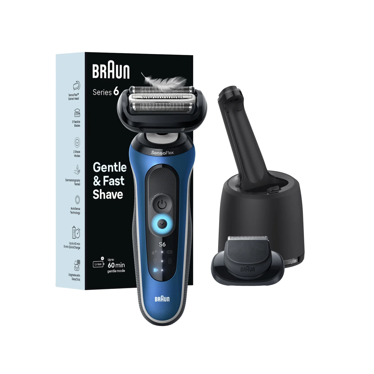 Rasoir électrique pour hommes de Braun, Series 6 6175&nbsp;cc Plus, rasage humide et sec, modes Turbo et GentleShaving, rasoir à grille, nettoyage et