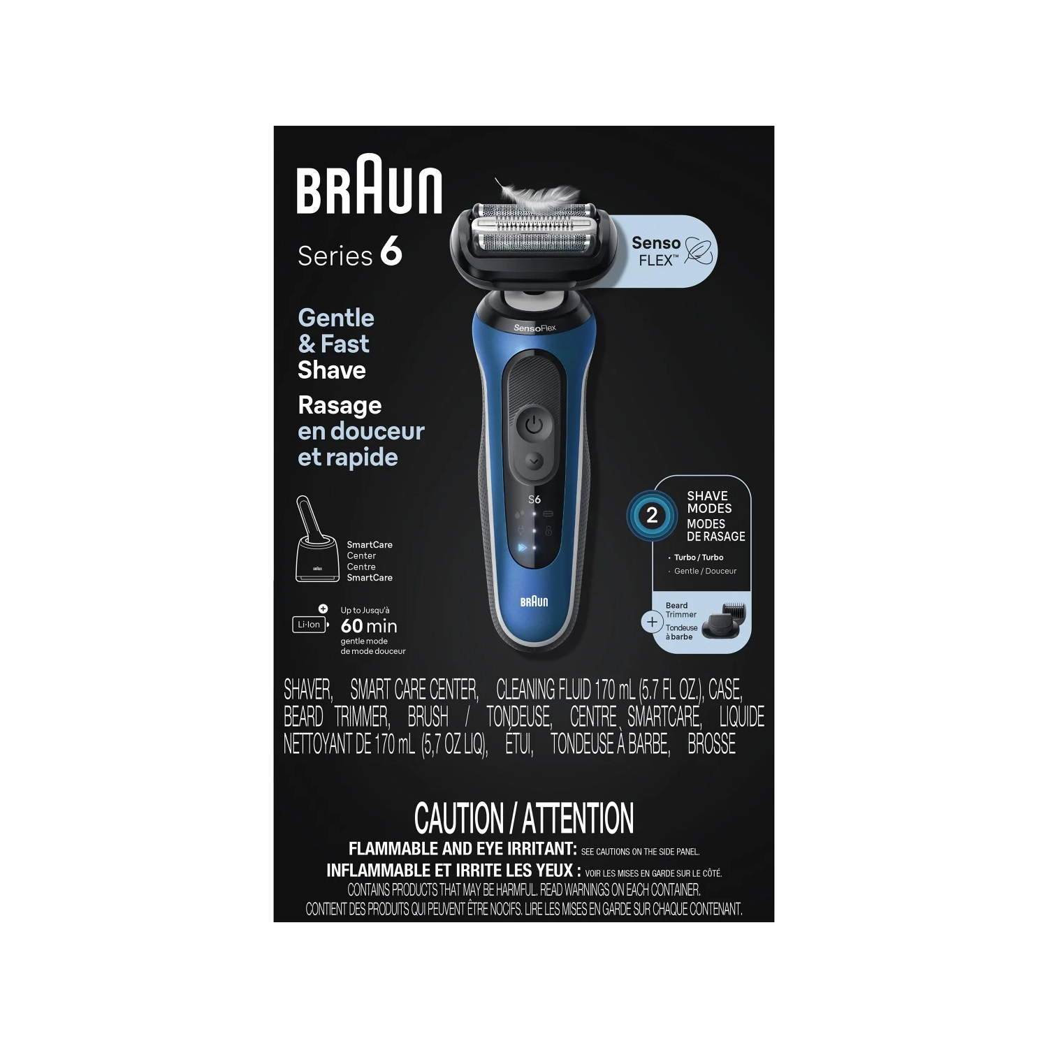 Rasoir électrique pour hommes de Braun, Series 6 6175&nbsp;cc Plus, rasage humide et sec, modes Turbo et GentleShaving, rasoir à grille, nettoyage et
