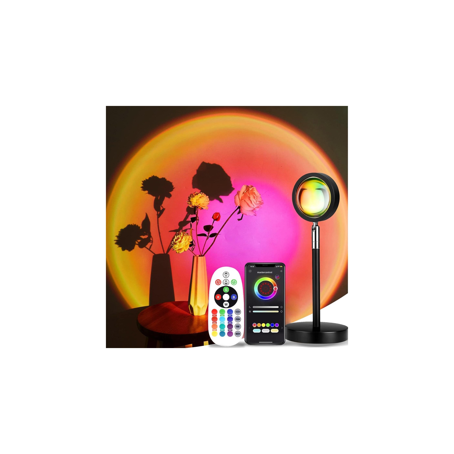 YOULIGHTS Sunset light projection, LED sunset light, 16 color changes APP controlled 180° soothing sunset light projector for room photography party