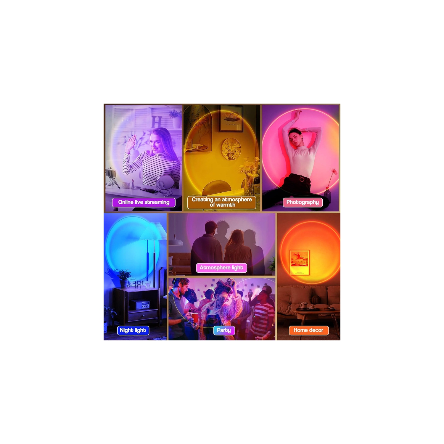 YOULIGHTS Sunset light projection, LED sunset light, 16 color changes APP controlled 180° soothing sunset light projector for room photography party