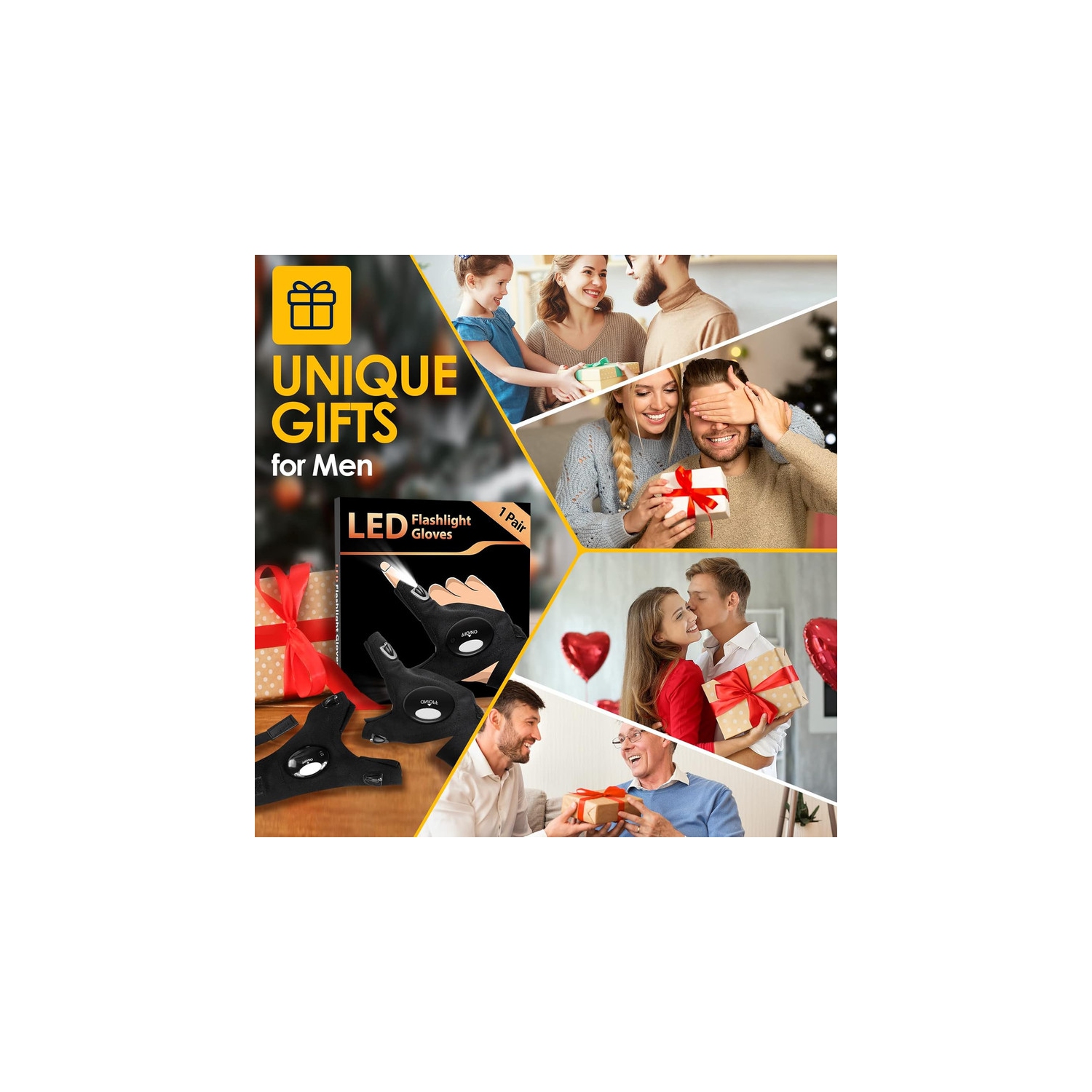 YOULIGHTS Flashlight Gloves, Men's Christmas Gifts for Dad Husband and Grandpa, Cool Gadgets, Fishing Camping Reading Lights for Men, Adults,