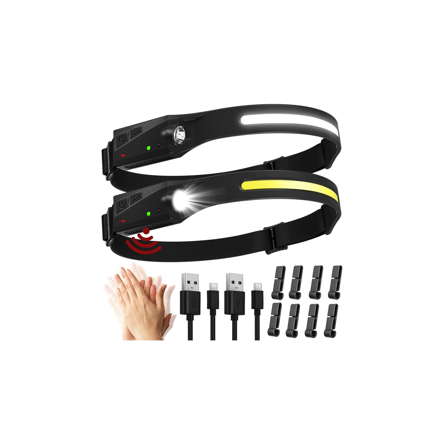 YOULIGHTS Headlamp Rechargeable, 2 Pack Super Bright 350 Lumens, 6 Modes 1200mAh, 230° Wide Beam Headlamp, IPX6 Waterproof for Hiking Running Repair