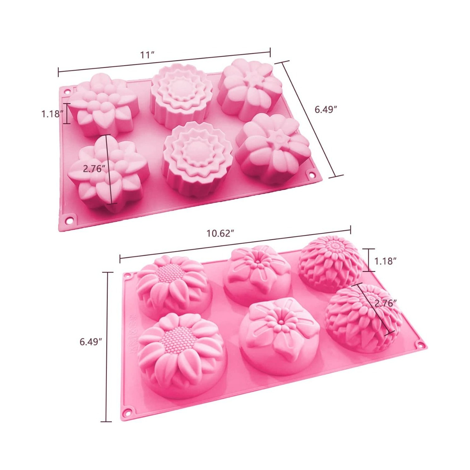 3 Pack Silicone Soap Molds, 6 Cavities Flower Making Mold, Included Rectangle Shape Supplies, Perfect for Handmade Soaps, Homemade