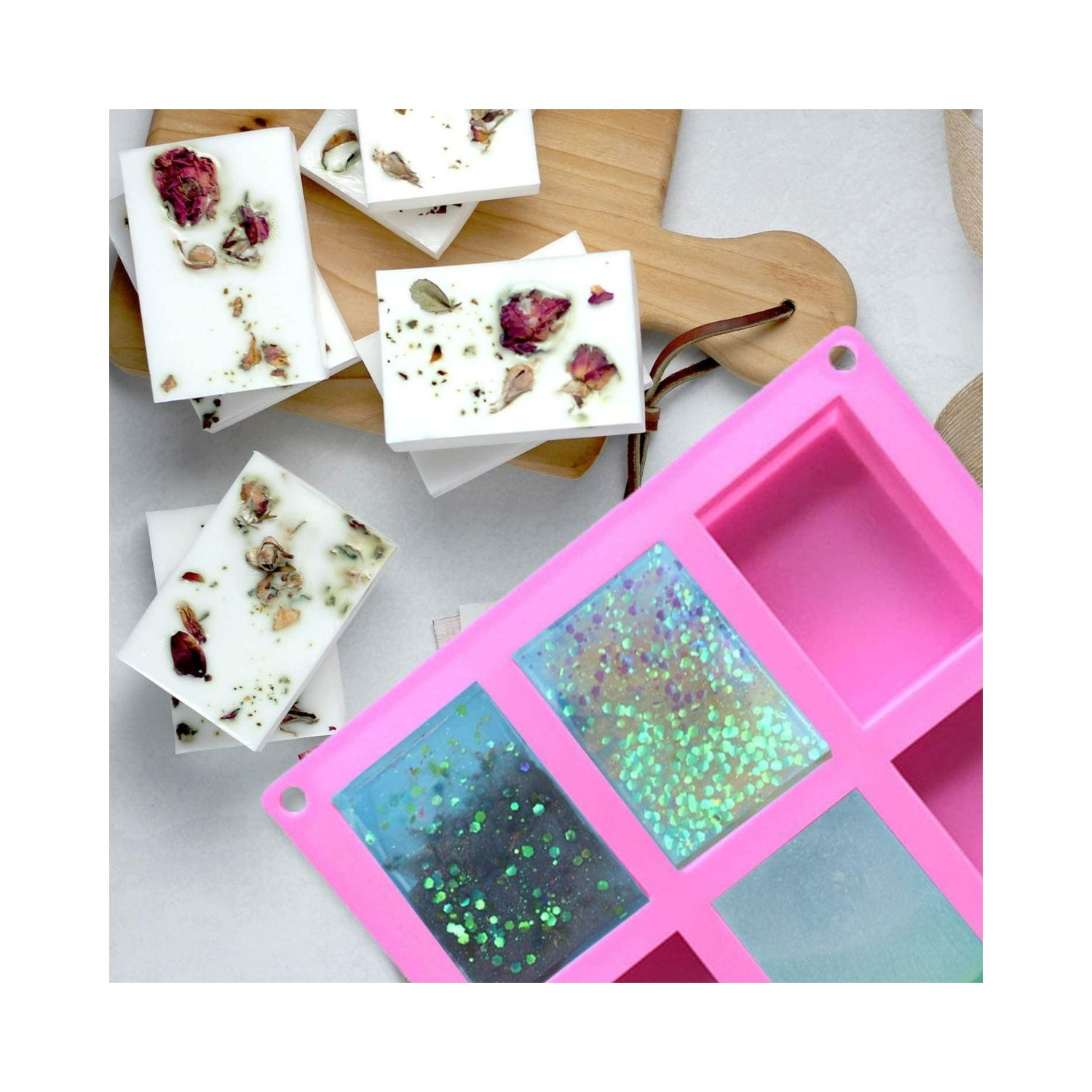 3 Pack Silicone Soap Molds, 6 Cavities Flower Making Mold, Included Rectangle Shape Supplies, Perfect for Handmade Soaps, Homemade