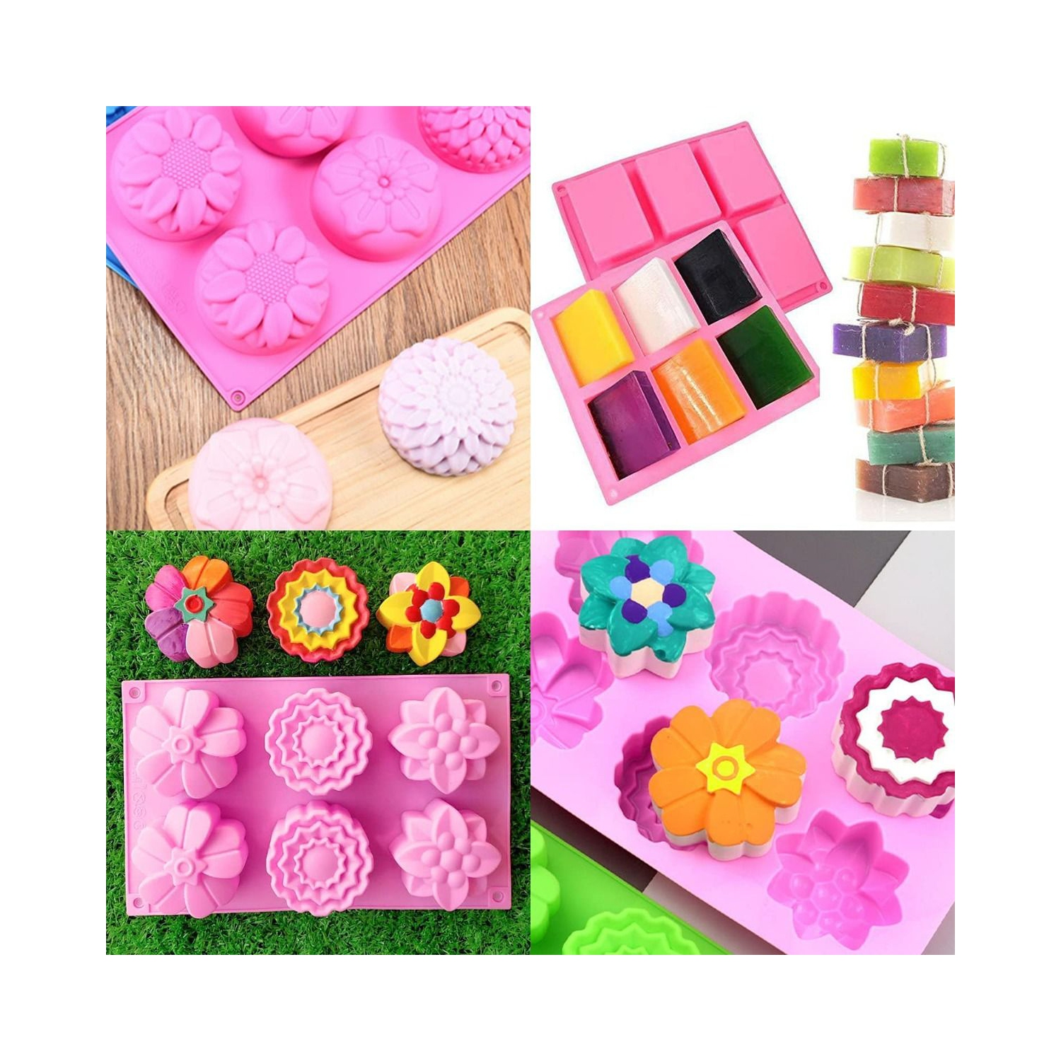 3 Pack Silicone Soap Molds, 6 Cavities Flower Making Mold, Included Rectangle Shape Supplies, Perfect for Handmade Soaps, Homemade