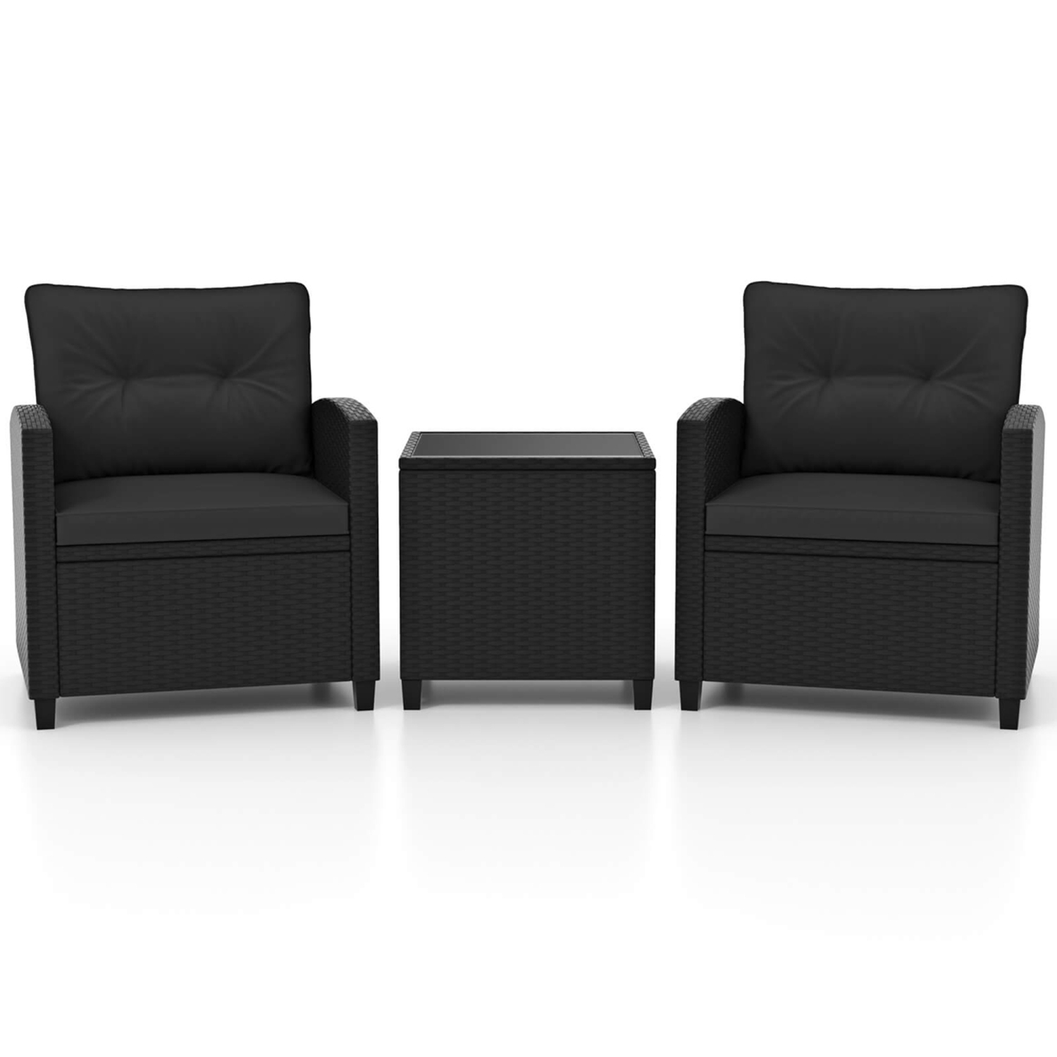 Costway 3 PCS Patio Furniture Set with Tempered Glass Coffee Table Washable Cushions