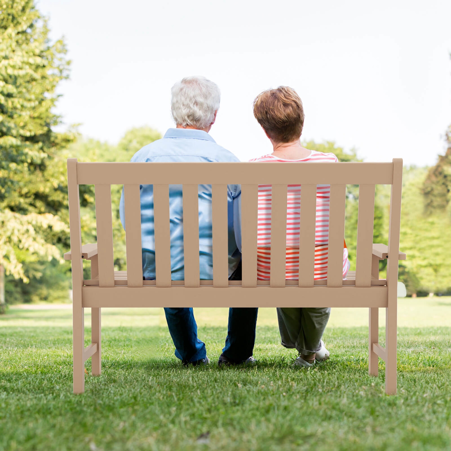 Banc de jardin de Costway en PEHD résistant aux intempéries banc d'extérieur pour 2 personnes pour entrée avant arrière naturel