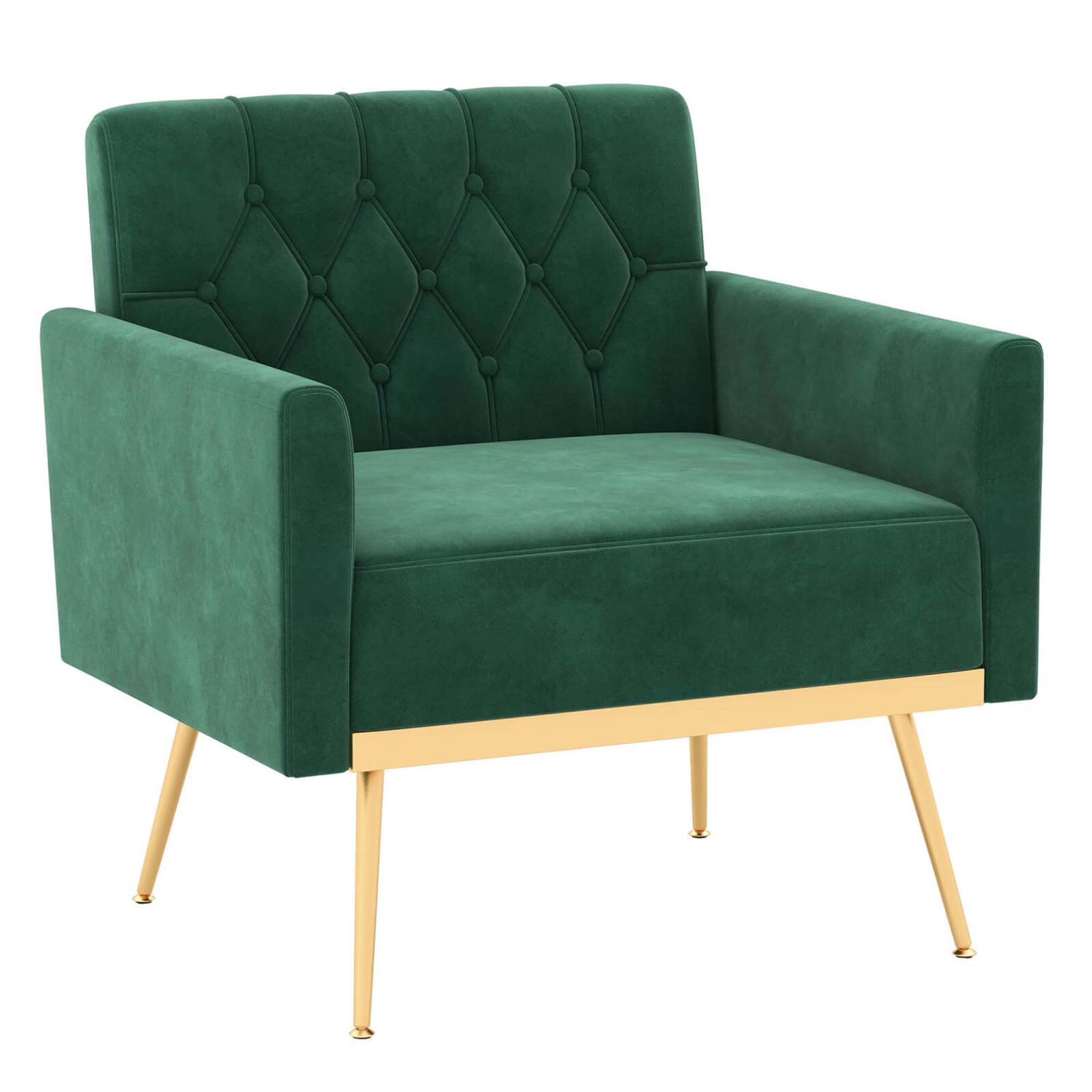 Costway Modern Velvet Accent Chair with Button Tufted Back Golden Metal Legs & Foot Pads
