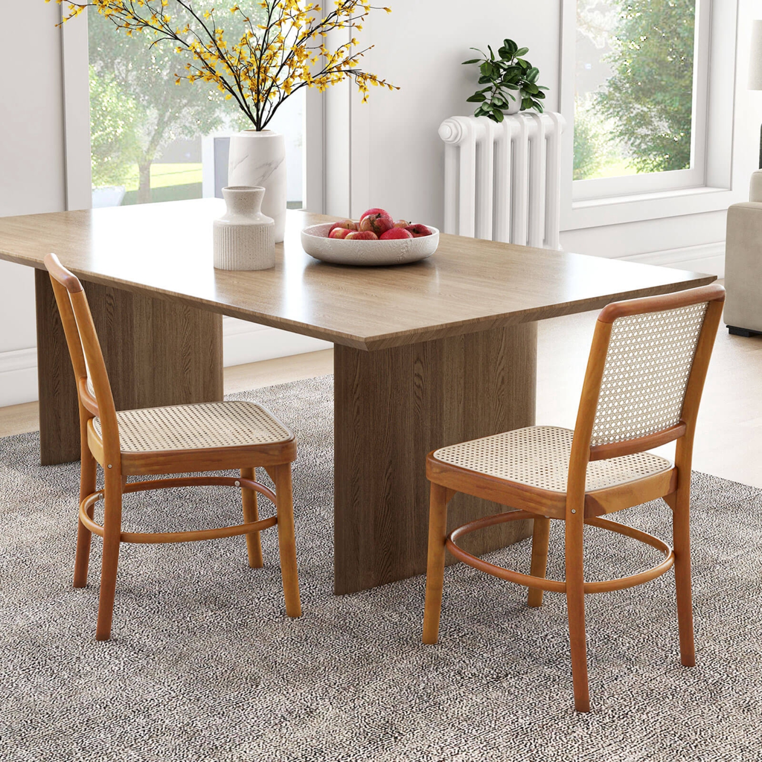 Ensemble de 4 chaises de salle à manger Boho avec structure en teck et repose-pieds pour usage intérieur