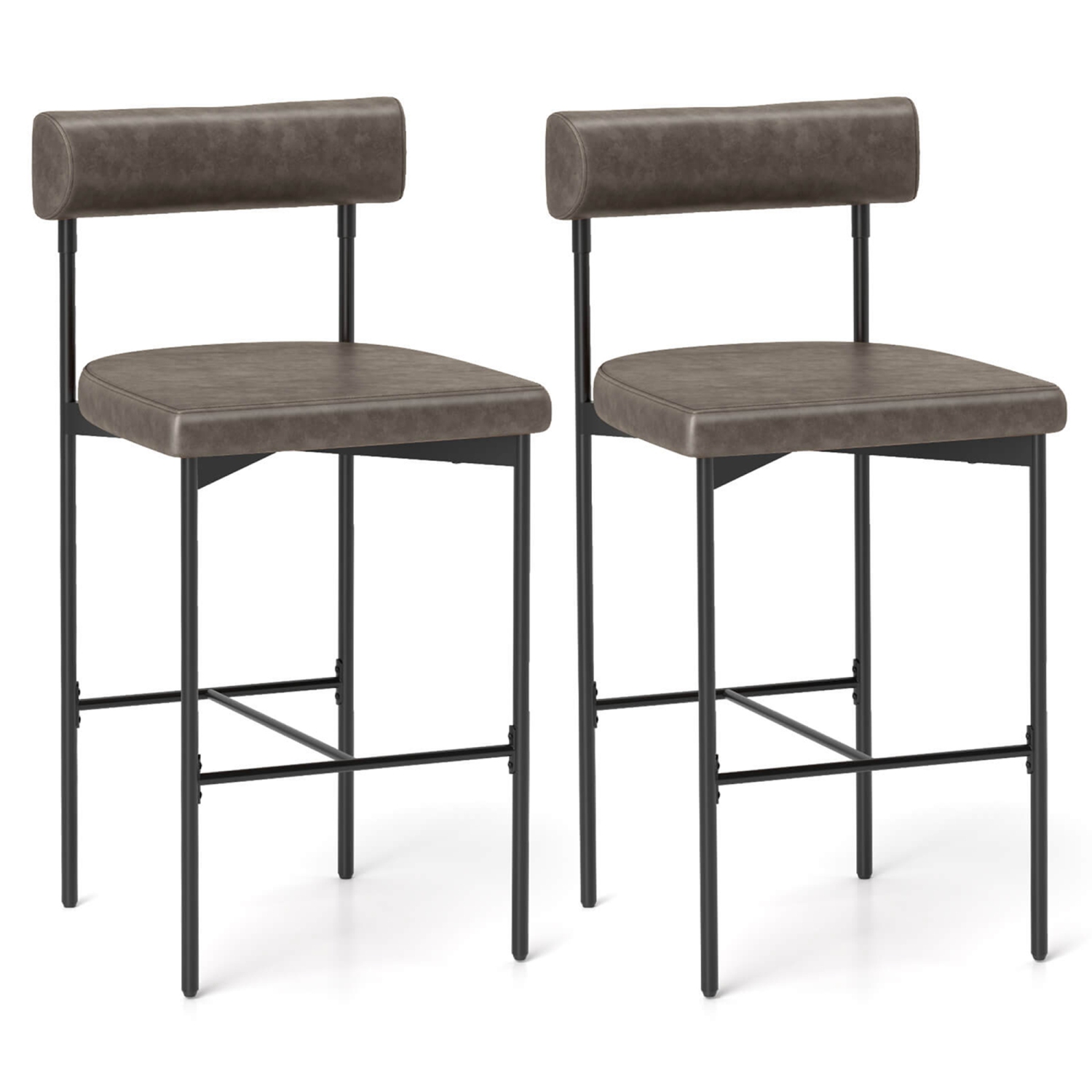 Costway 26" Upholstered Bar Stools Set of 2 with Padded Cushion & Backrest Footrest