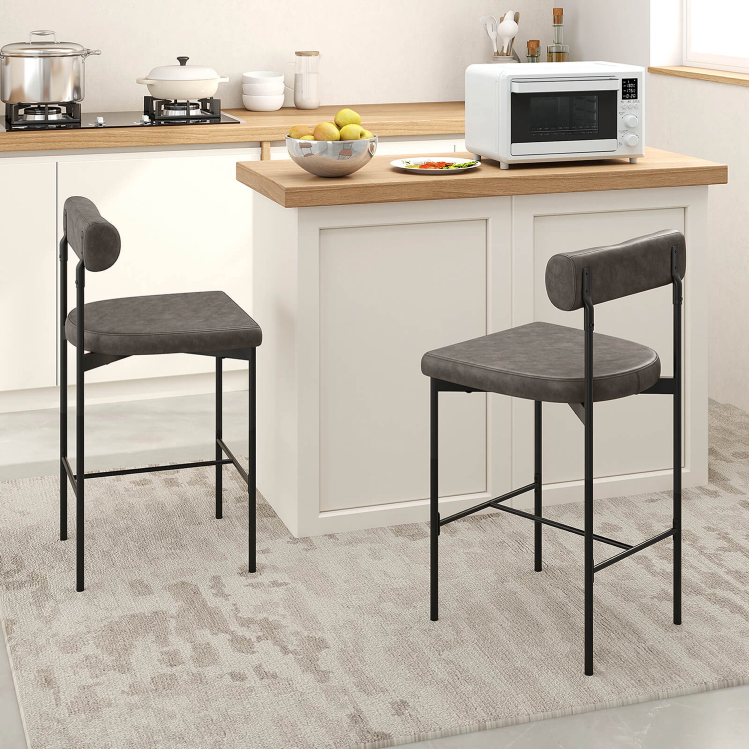 Costway 26" Upholstered Bar Stools Set of 2 with Padded Cushion & Backrest Footrest