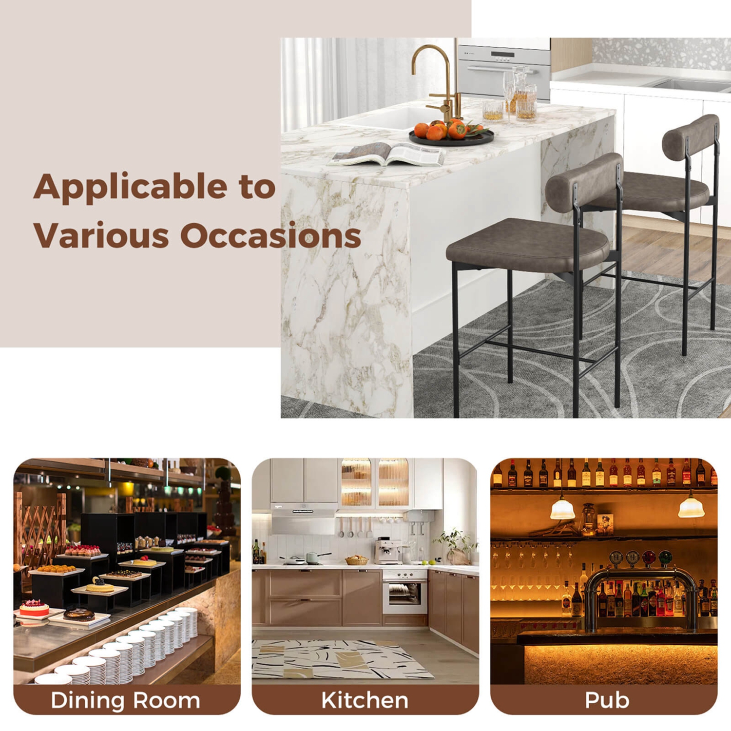 Costway 26" Upholstered Bar Stools Set of 2 with Padded Cushion & Backrest Footrest