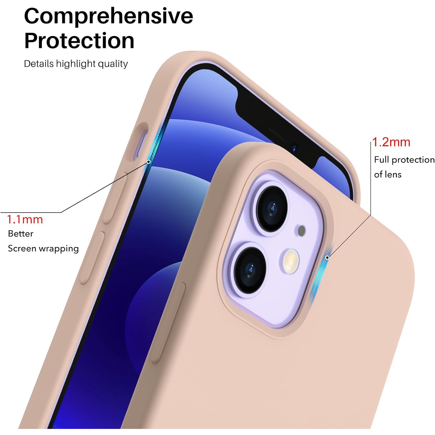 ORNARTO – compatible avec l’étui iPhone 12 6,1 et l’étui iPhone 12 Pro, étui mince en silicone liquide à 3 couches de caoutchouc souple entièrement