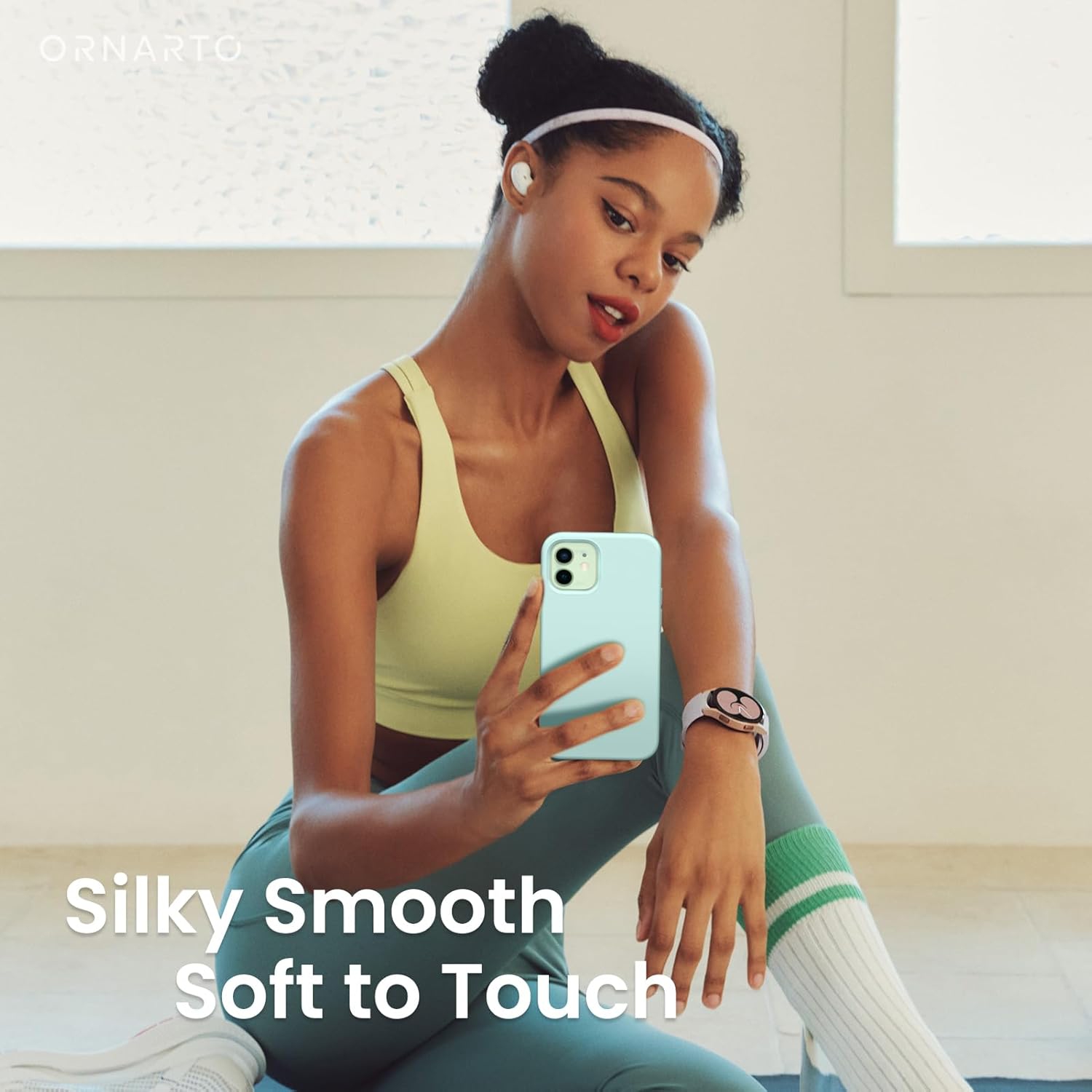 ORNARTO compatible avec iPhone 12 Mini, Slim Liquid silicone 3 couches, caoutchouc souple entièrement couvert, étui en microfibre 5,4 po-Vert