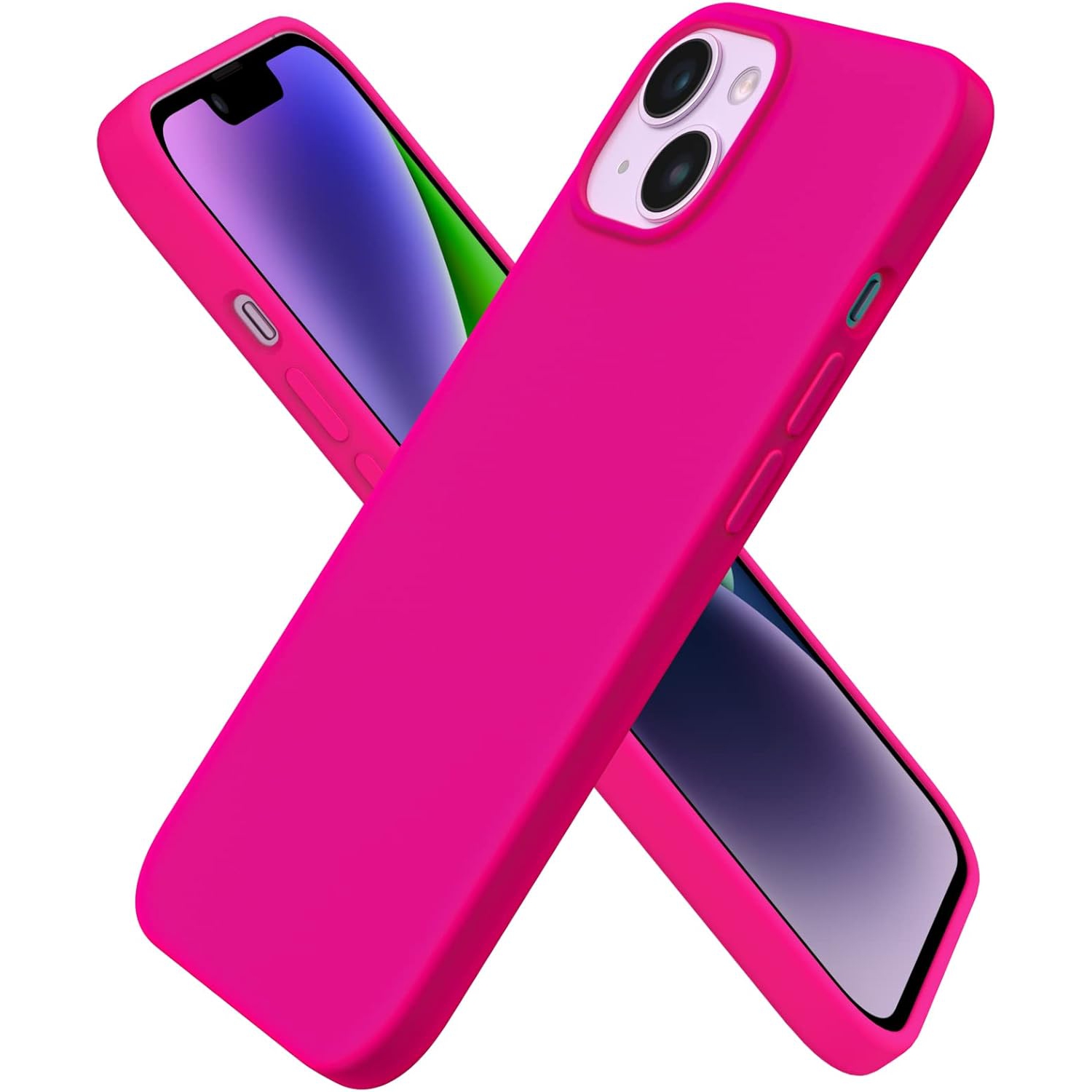 ORNARTO Compatible with iPhone 14 Case 6.1, Slim Liquid Silicone 3 Layers Full Covered Soft Gel Rubber Case Protective Cover 6.1 inch-Hot Pink