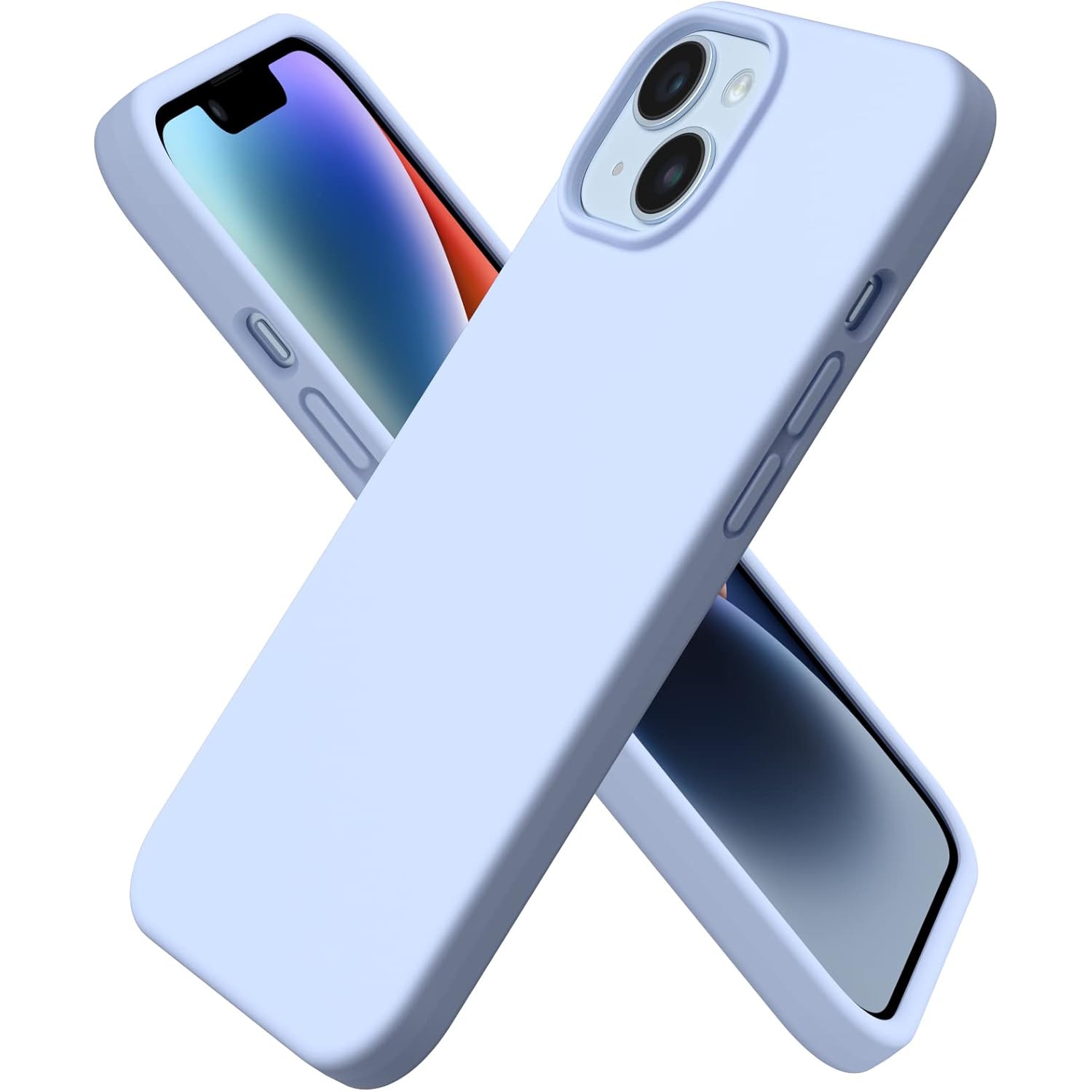 ORNARTO Compatible with iPhone 14 Case 6.1, Slim Liquid Silicone 3 Layers Full Covered Soft Gel Rubber Case Protective Cover 6.1 inch-Baby Blue