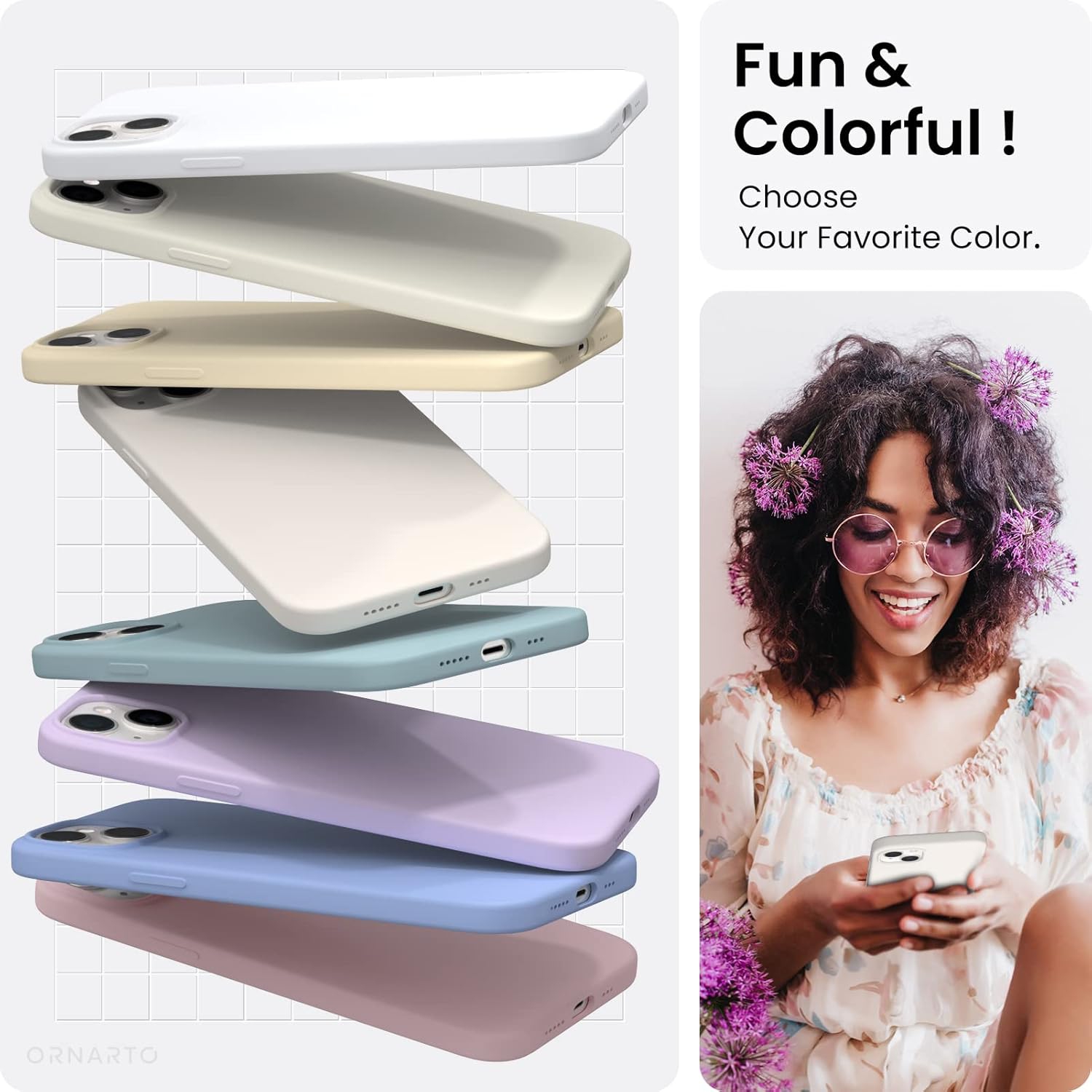 ORNARTO compatible avec l’étui iPhone 14 6,1, étui protecteur mince 3 couches silicone liquide, étui souple en caoutchouc, étui protecteur,