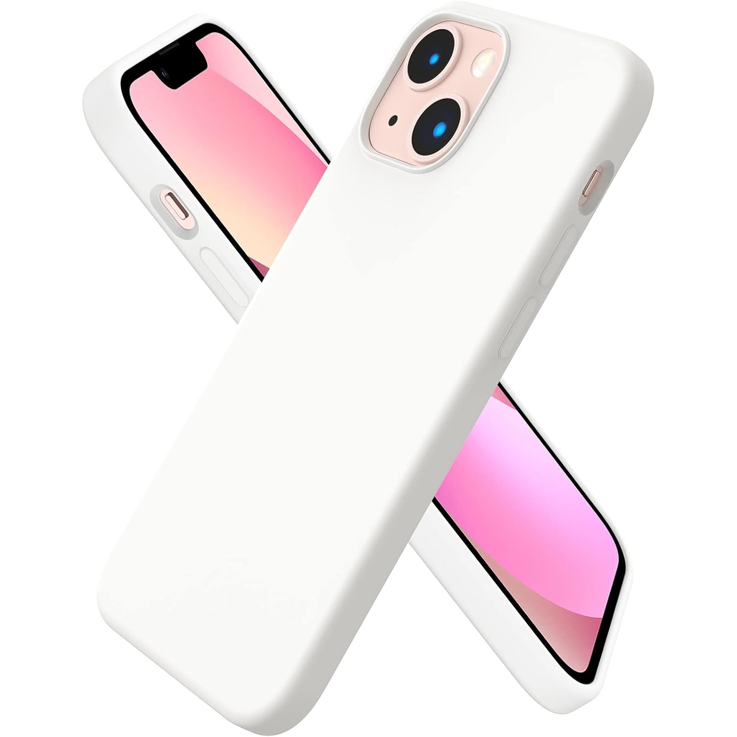 ORNARTO Compatible with iPhone 13 Mini Case, Slim Liquid Silicone 3 Layers Full Covered Soft Gel Rubber with Microfiber Case Cover 5.4 inch-White